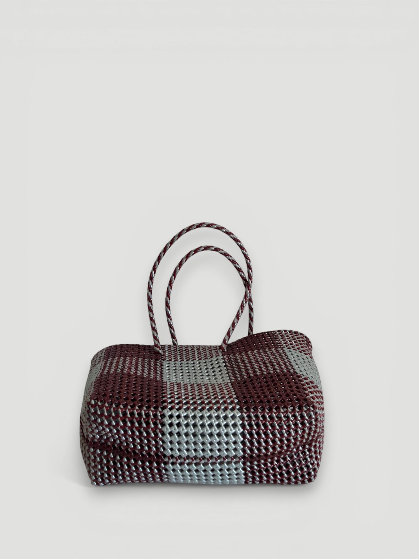 N°498L - SAC PANIER TRESSÉ MAIN - GRAND - bordeaux & argenté
