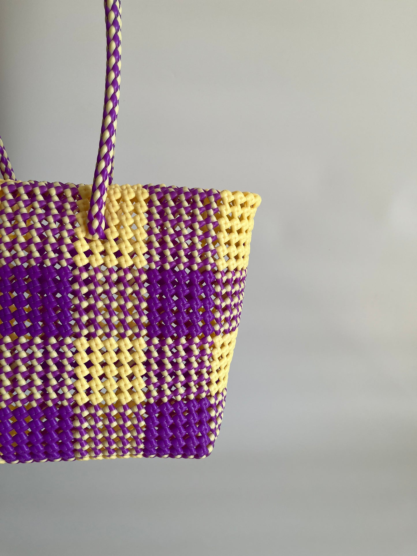 N°90M bis - SAC CABAS TRESSÉ MAIN - MOYEN - violet & crème