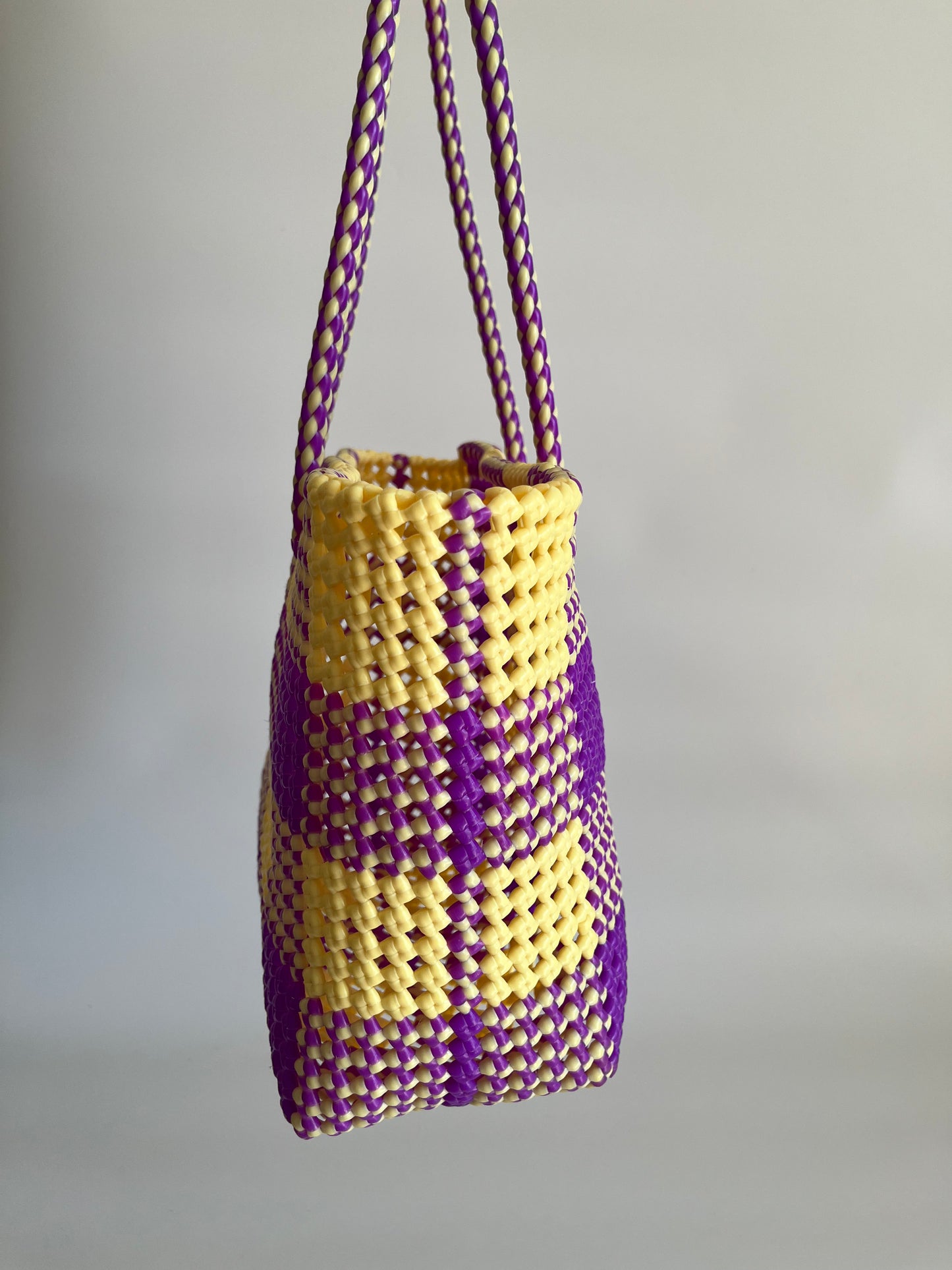 N°90M bis - SAC CABAS TRESSÉ MAIN - MOYEN - violet & crème