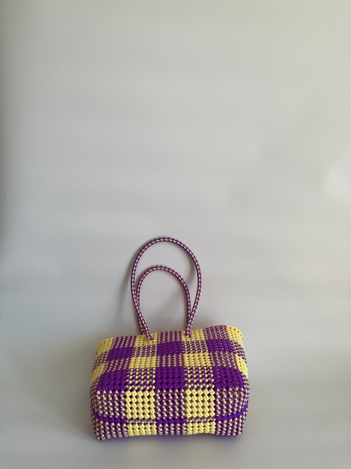 N°90M bis - SAC CABAS TRESSÉ MAIN - MOYEN - violet & crème