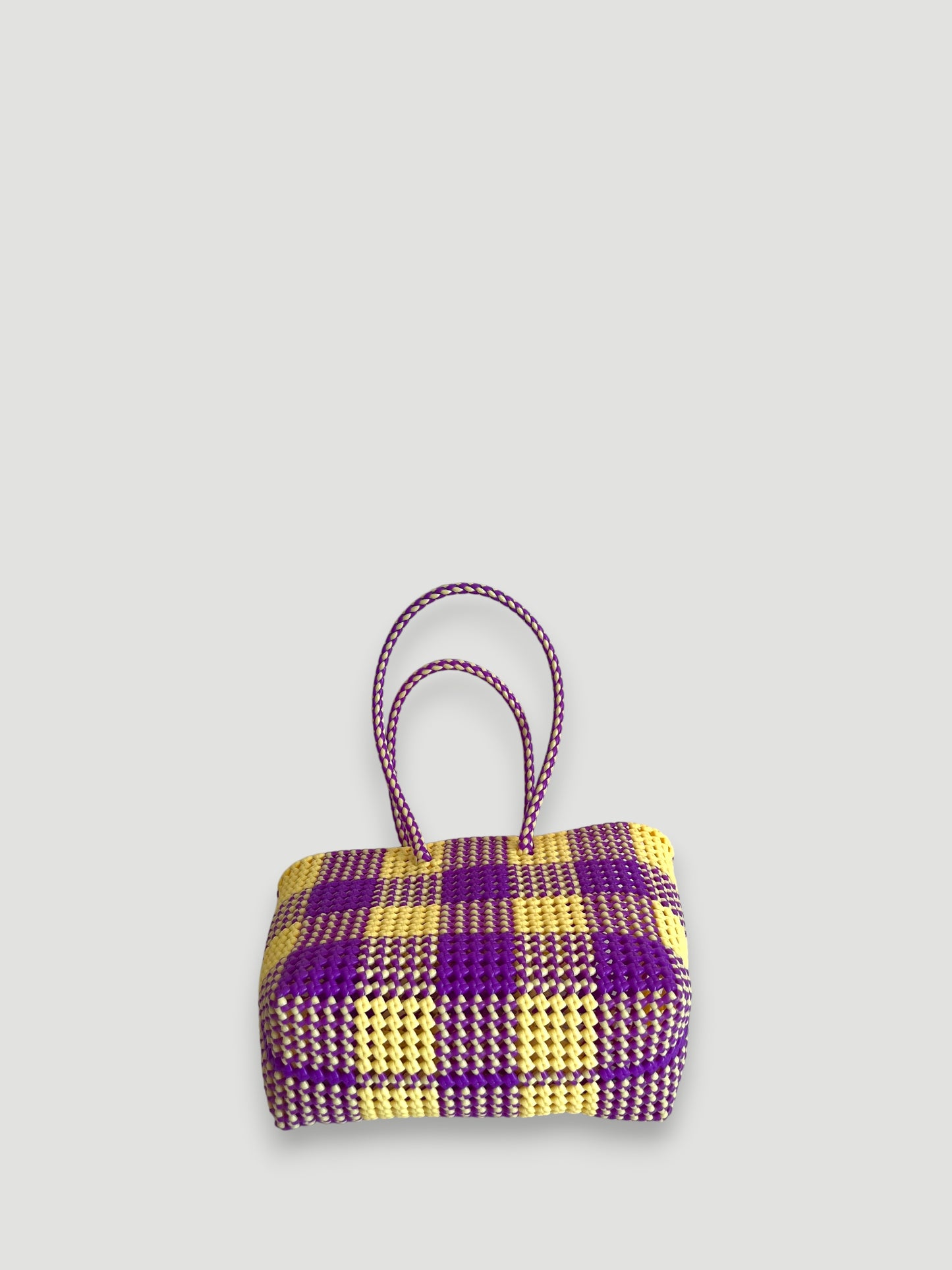 N°90M bis - SAC PANIER TRESSÉ MAIN - MOYEN - violet & crème