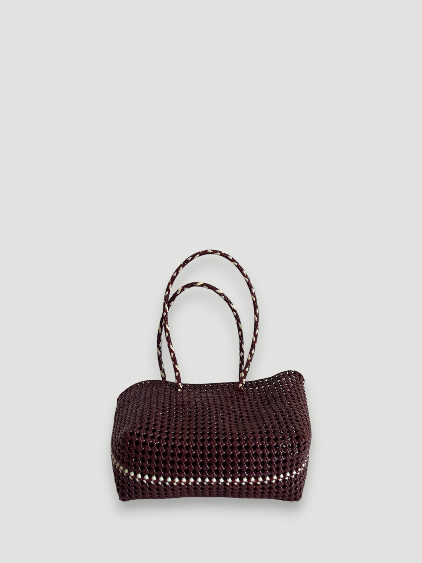 N°257M bis - SAC PANIER TRESSÉ MAIN - MOYEN - bordeaux & écru