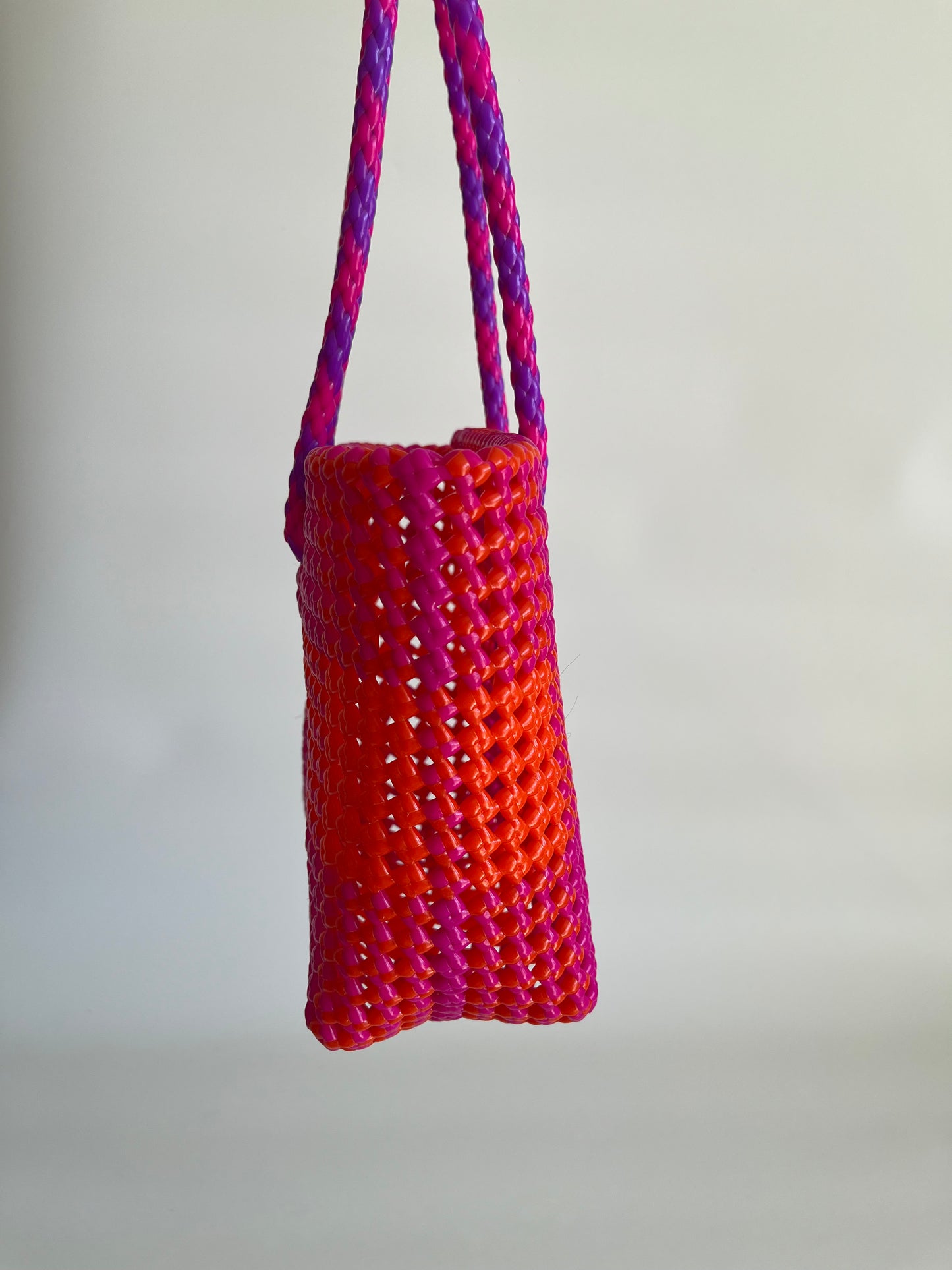N°97S bis - SAC CABAS TRESSÉ MAIN - PETIT - rose foncé & orange