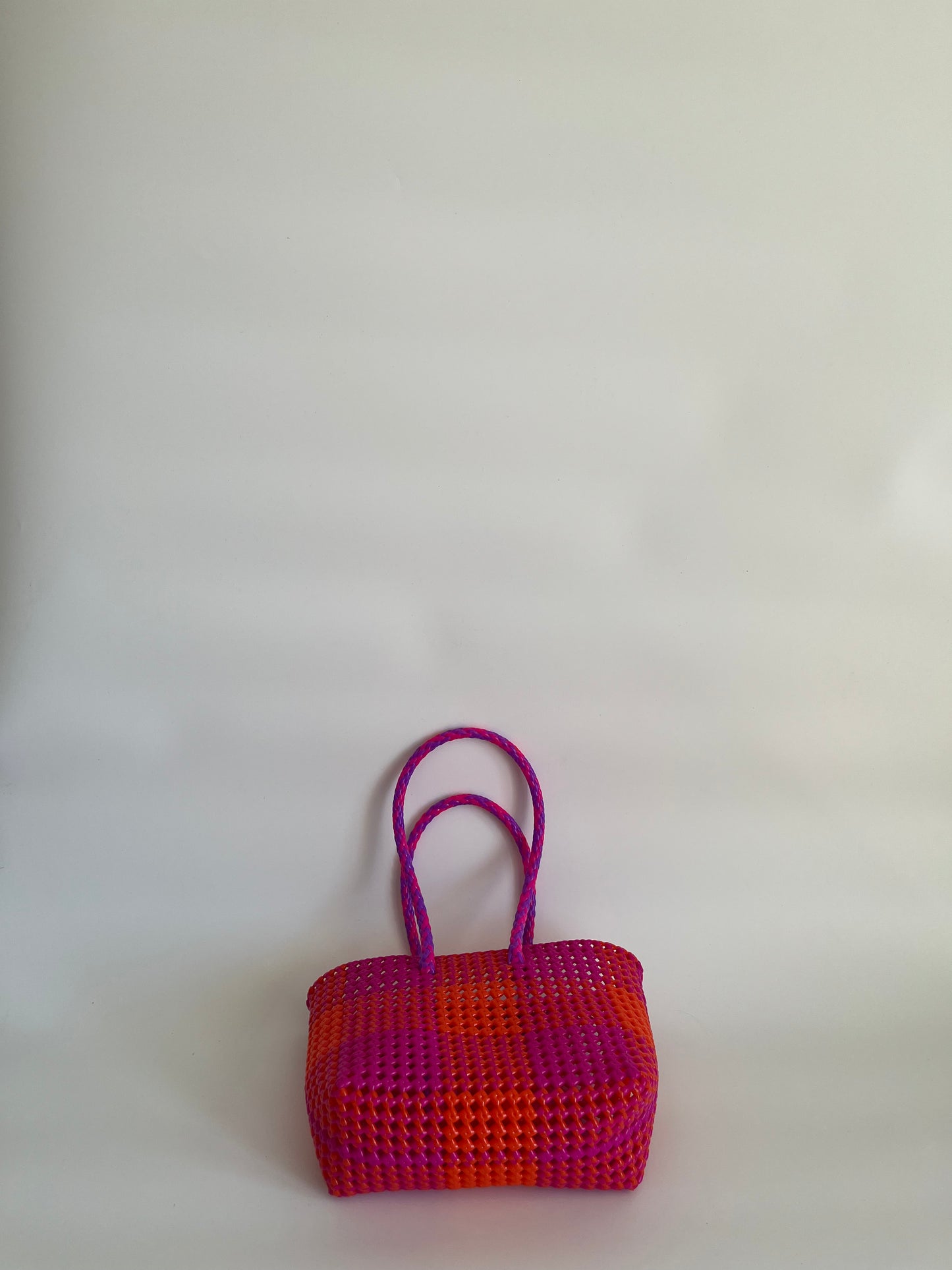 N°97S bis - SAC CABAS TRESSÉ MAIN - PETIT - rose foncé & orange