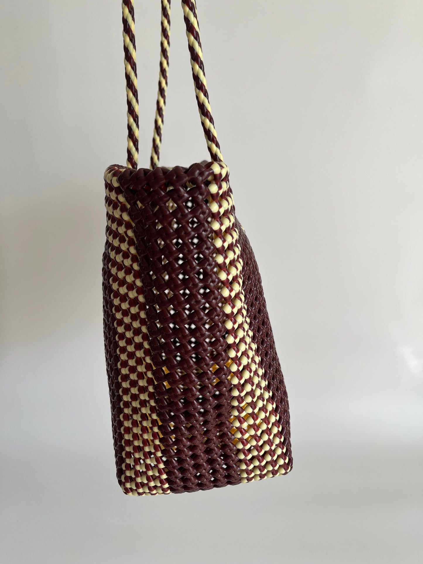 N°181L bis - SAC PANIER TRESSÉ MAIN - GRAND - marron & crème