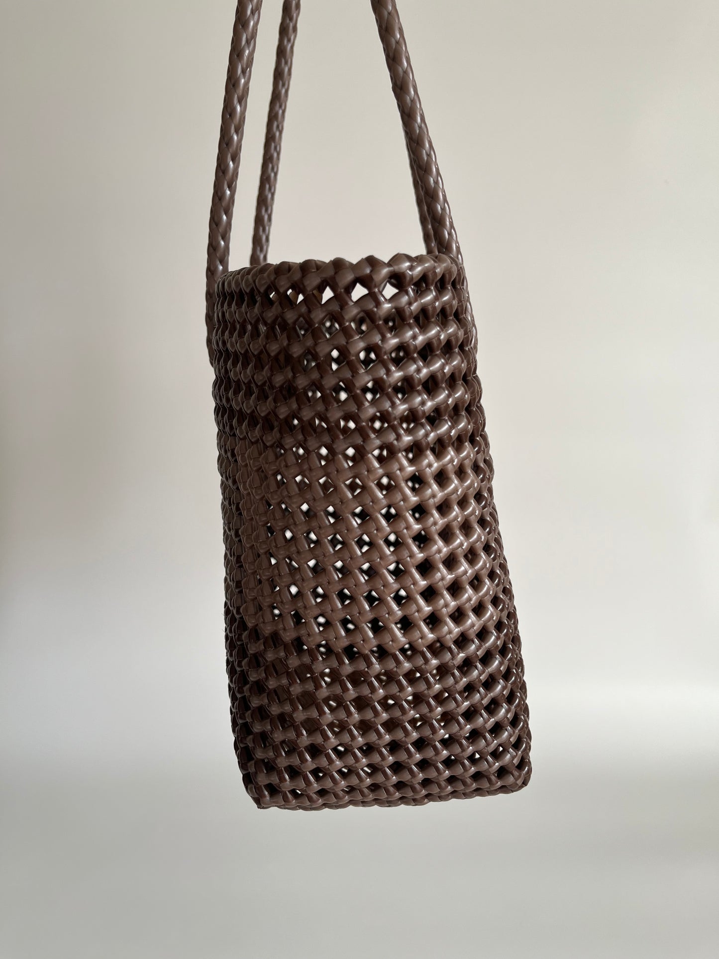 N°514M - SAC CABAS TRESSÉ MAIN - MOYEN - marron & marron métallique