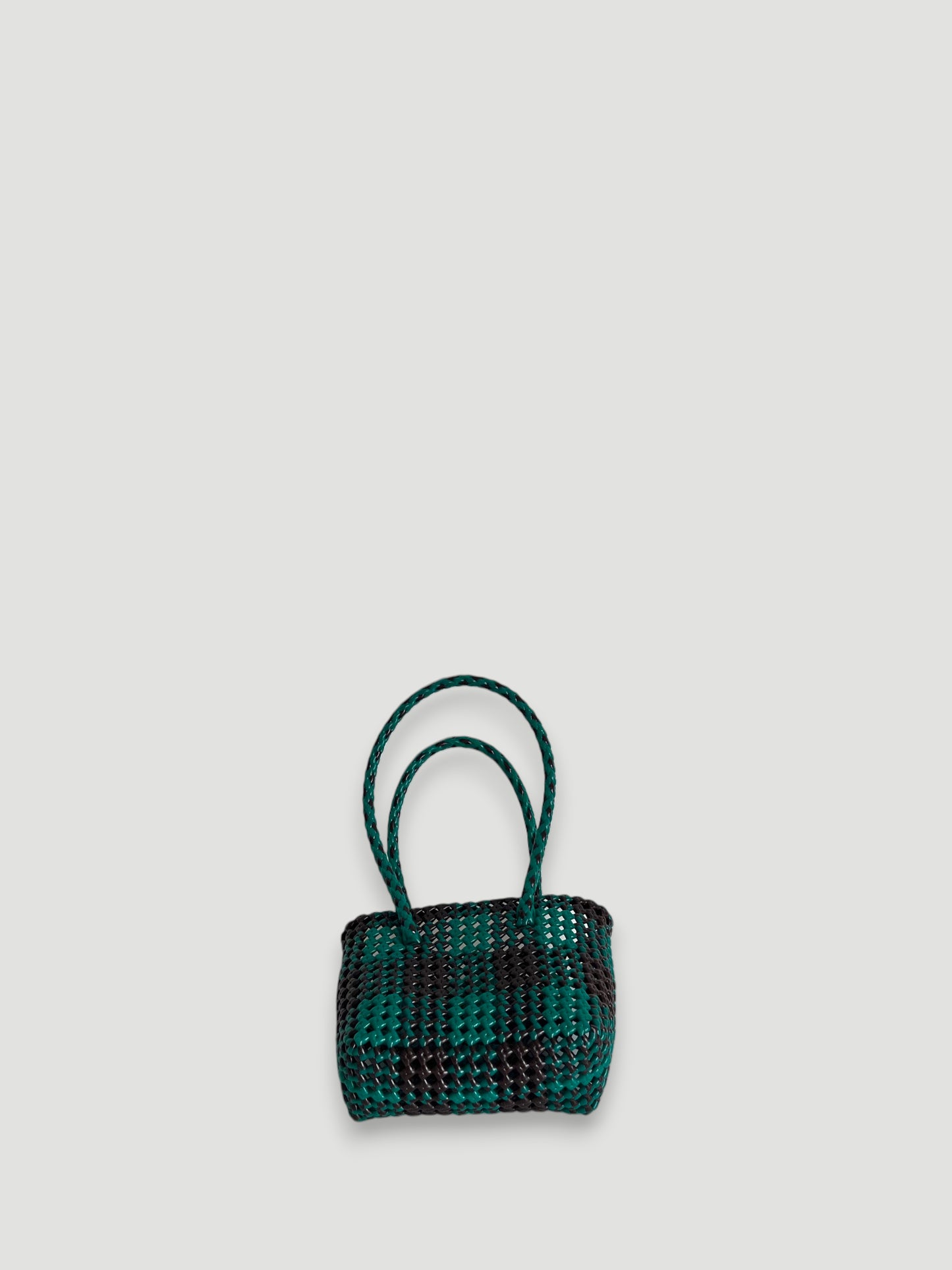 N°273XS - SAC PANIER TRESSÉ MAIN - MINI - marron & vert foncé