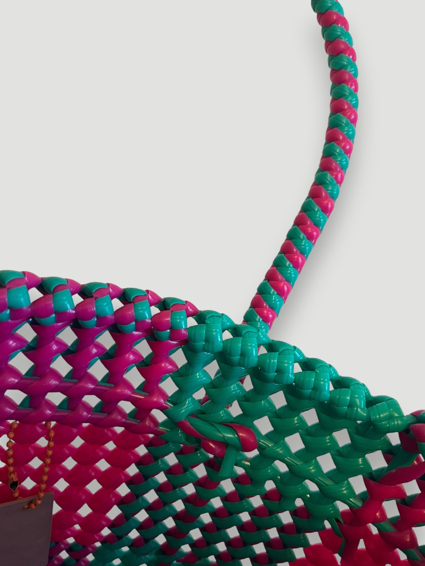 N°18S - SAC PANIER IMPARFAIT - PETIT - rose foncé & turquoise