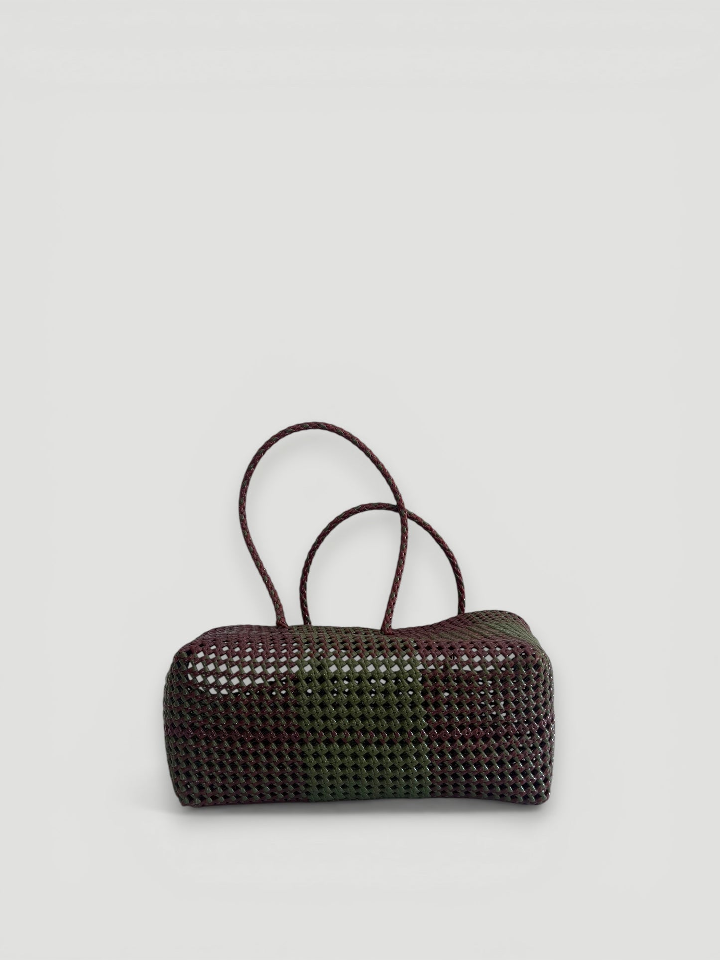 No. 516L - Hand-woven basket bag - large - burgundy & khaki