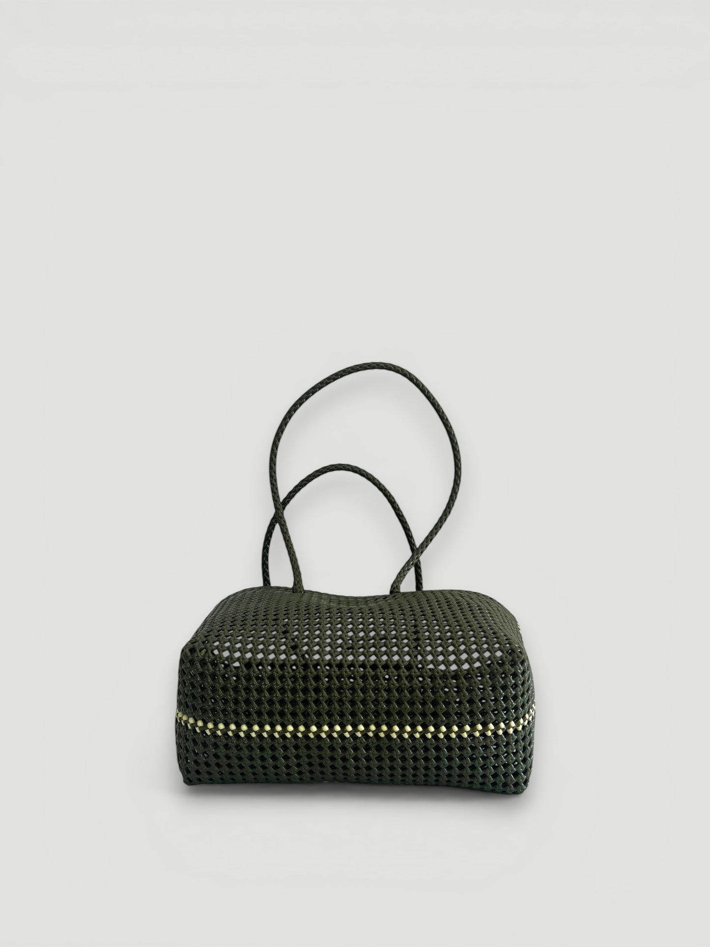 No. 45L - Hand-woven basket bag - large - khaki & cream