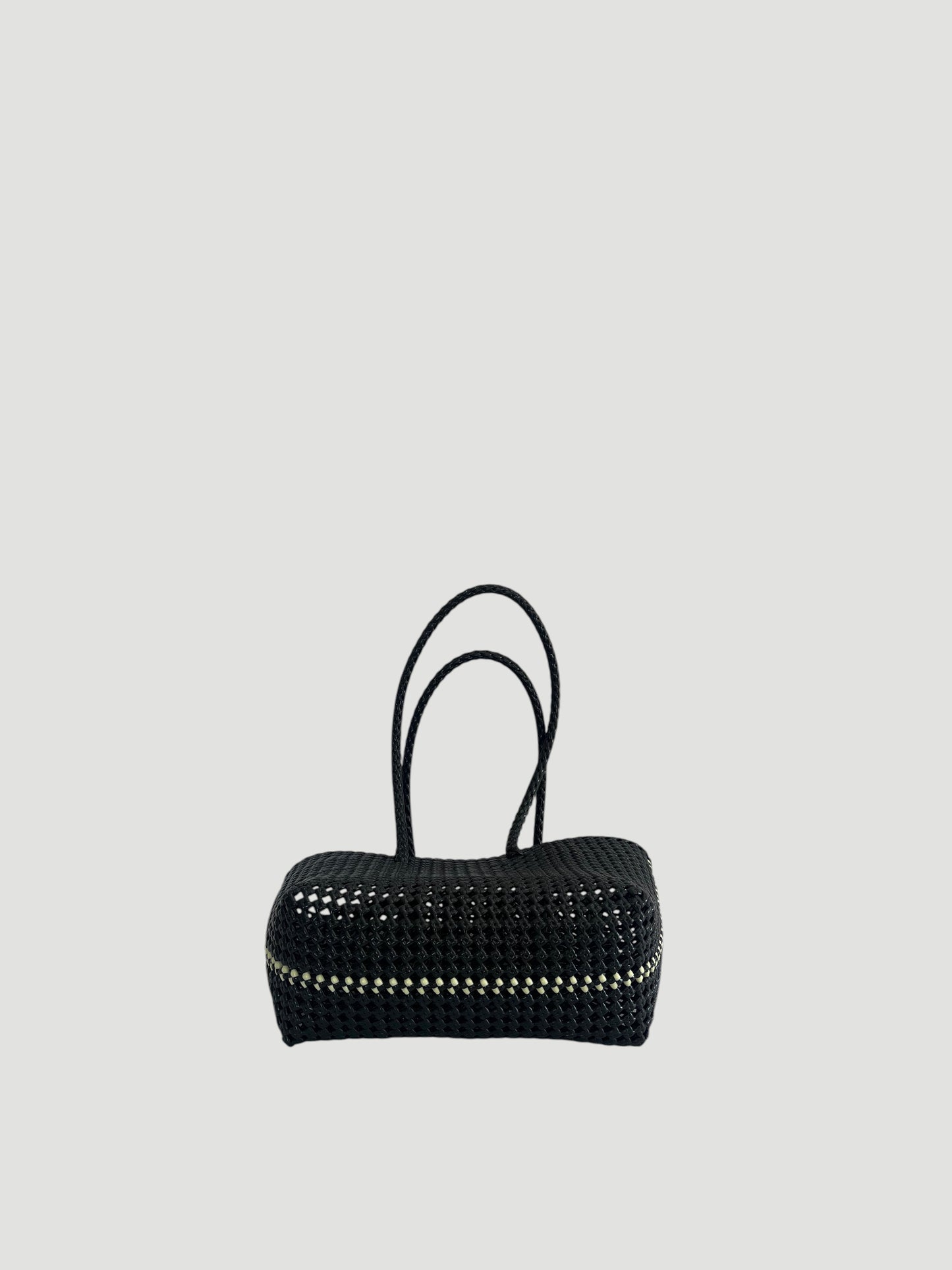 N°47M bis - SAC PANIER TRESSÉ MAIN - MOYEN - noir & crème