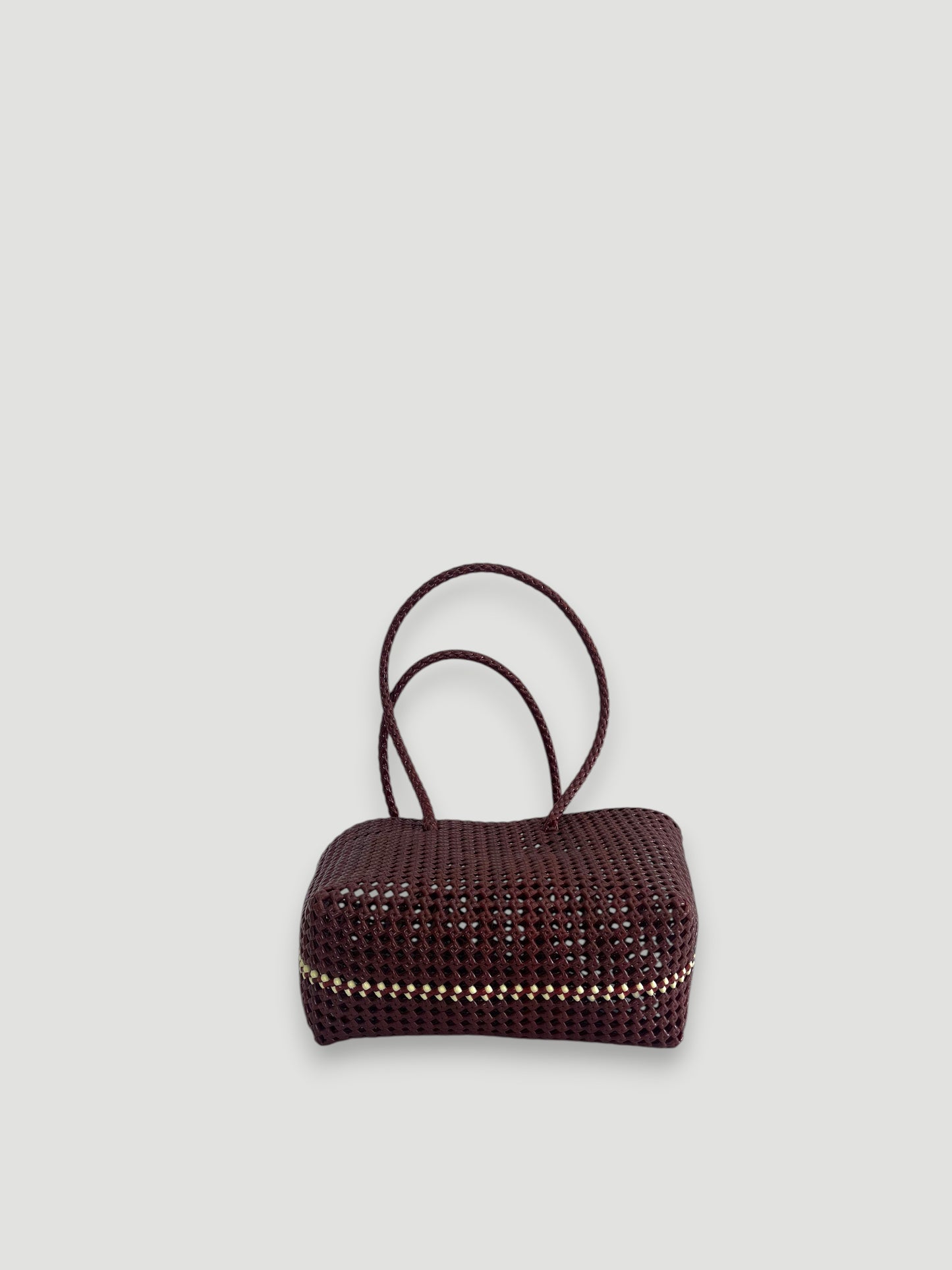 N°257M bis - SAC PANIER TRESSÉ MAIN - MOYEN - bordeaux & crème