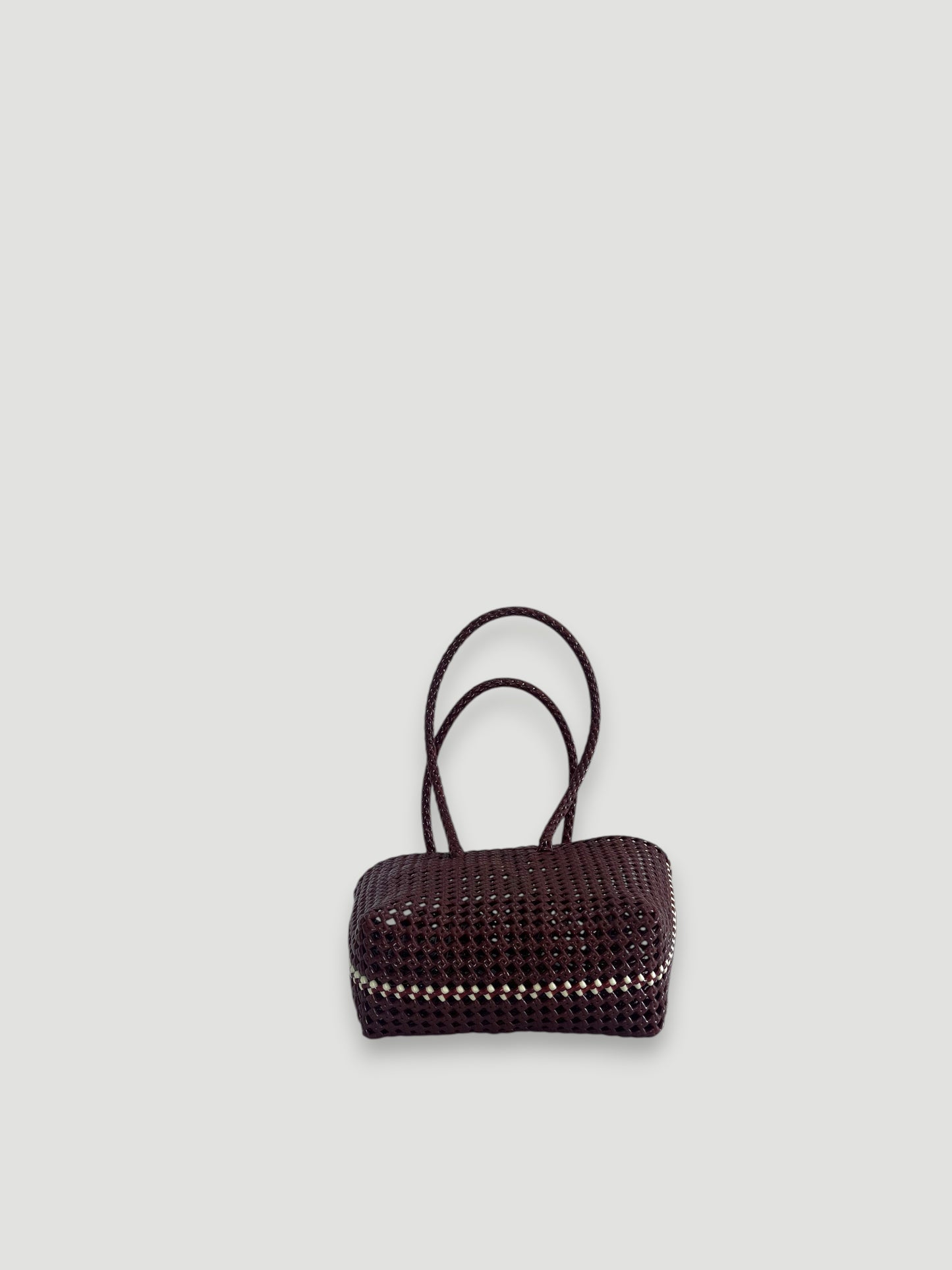 N°257S bis - SAC PANIER TRESSÉ MAIN - PETIT - bordeaux & crème