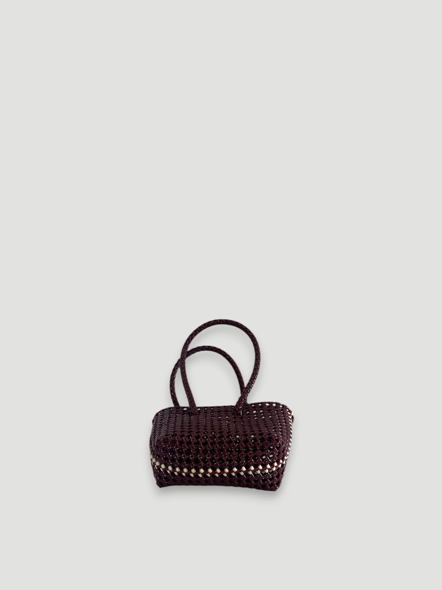 N°257XS bis - SAC PANIER TRESSÉ MAIN - MINI - bordeaux & crème