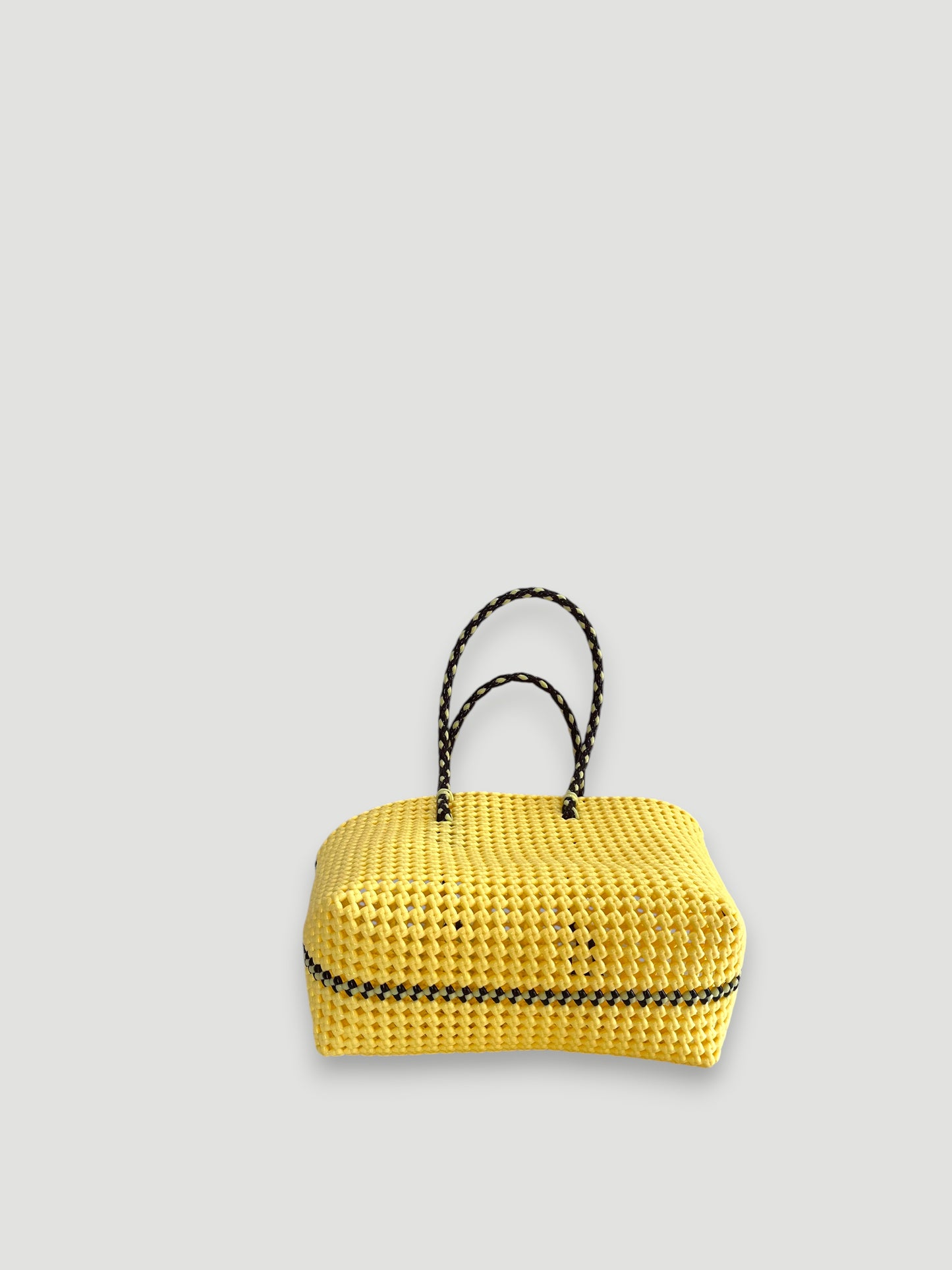 N°347M bis - SAC PANIER TRESSÉ MAIN - MOYEN - crème & marron