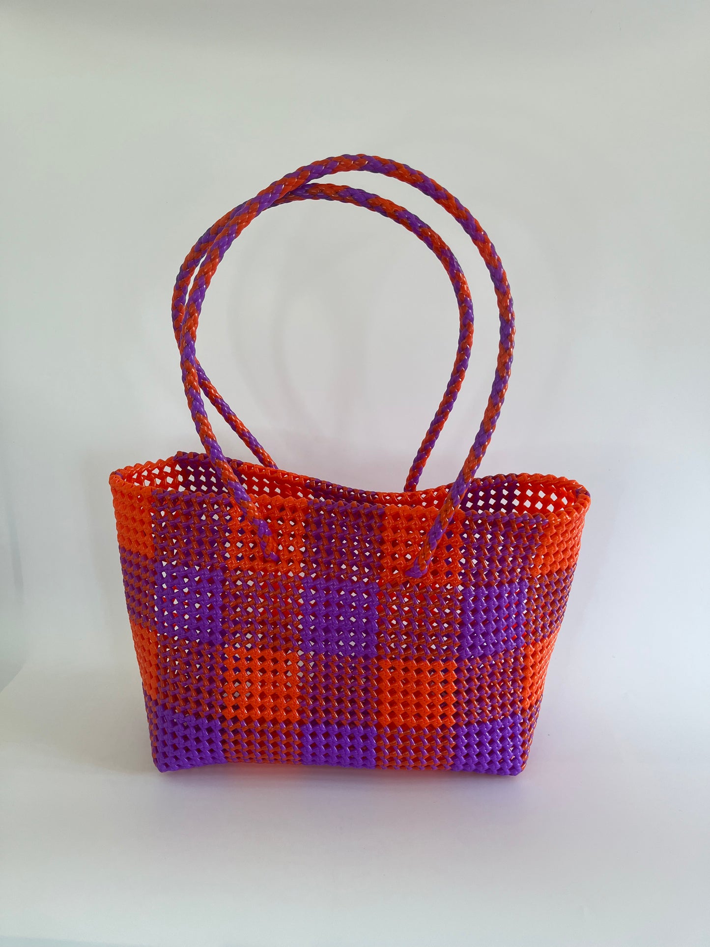 N°89L - SAC CABAS TRESSÉ MAIN - GRAND - violet & orange