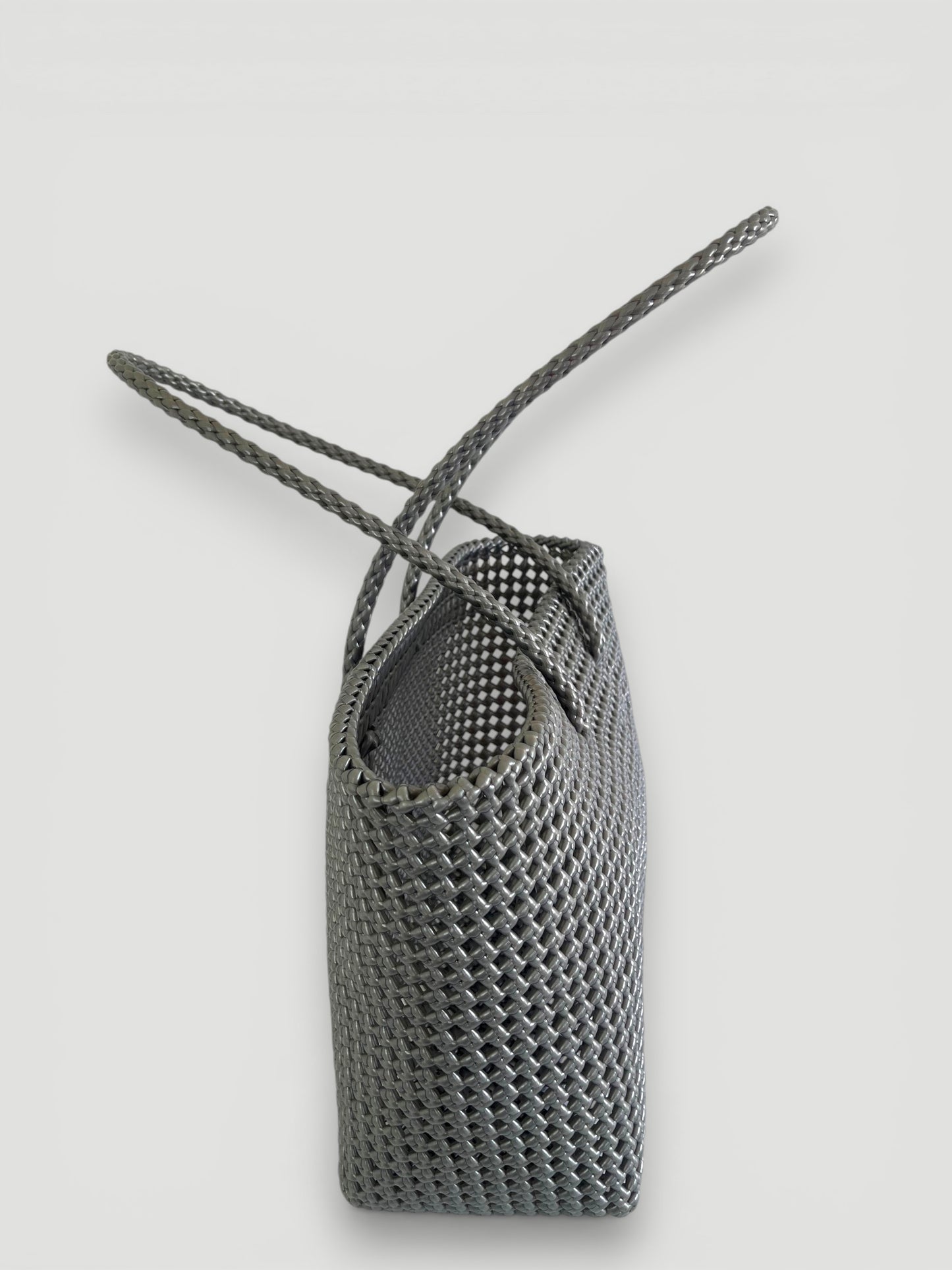 N°138L - SAC PANIER TRESSÉ MAIN - GRAND - argenté