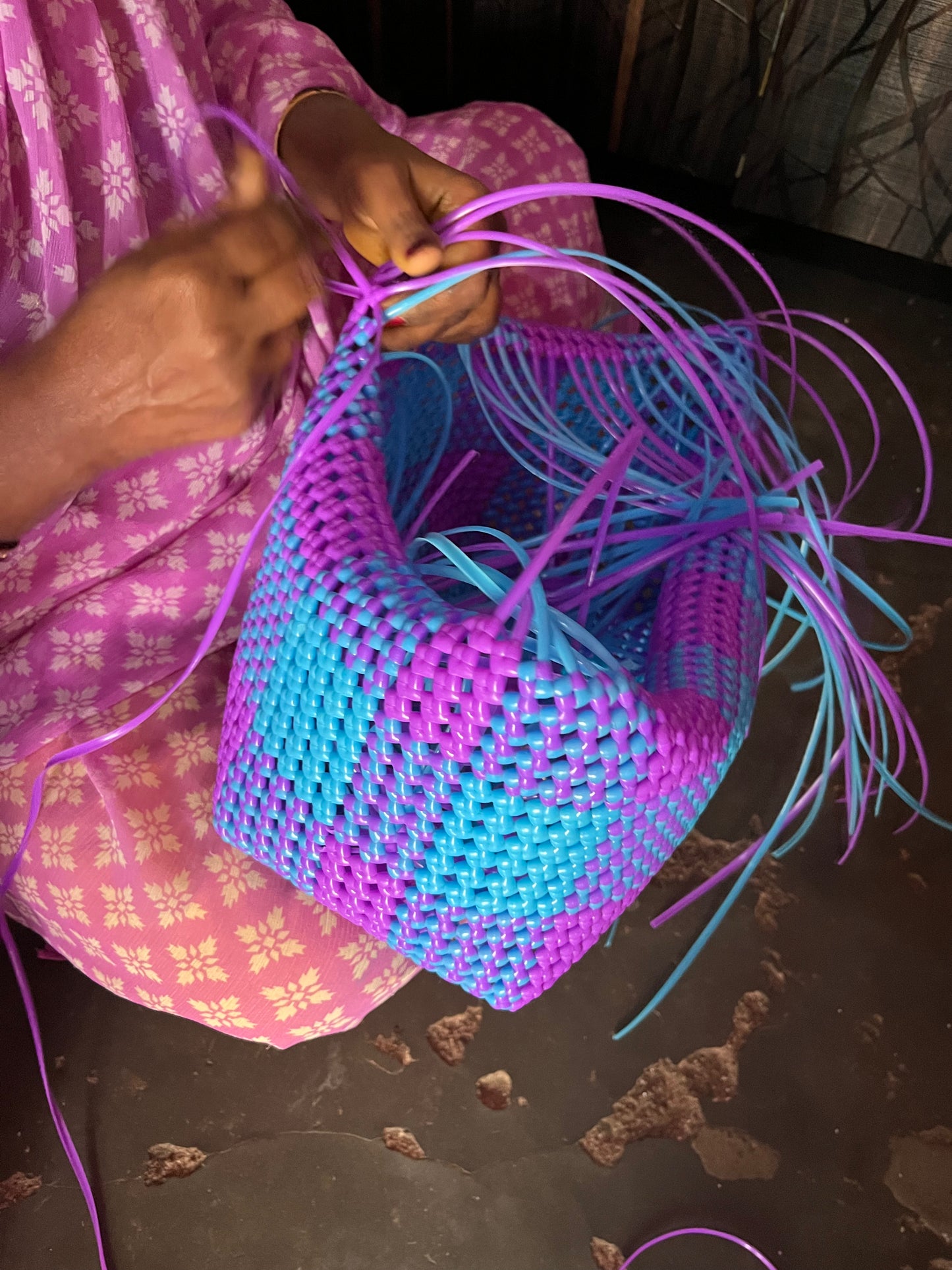 N°4L - SAC COLORÉ - GRAND - bleu clair & violet