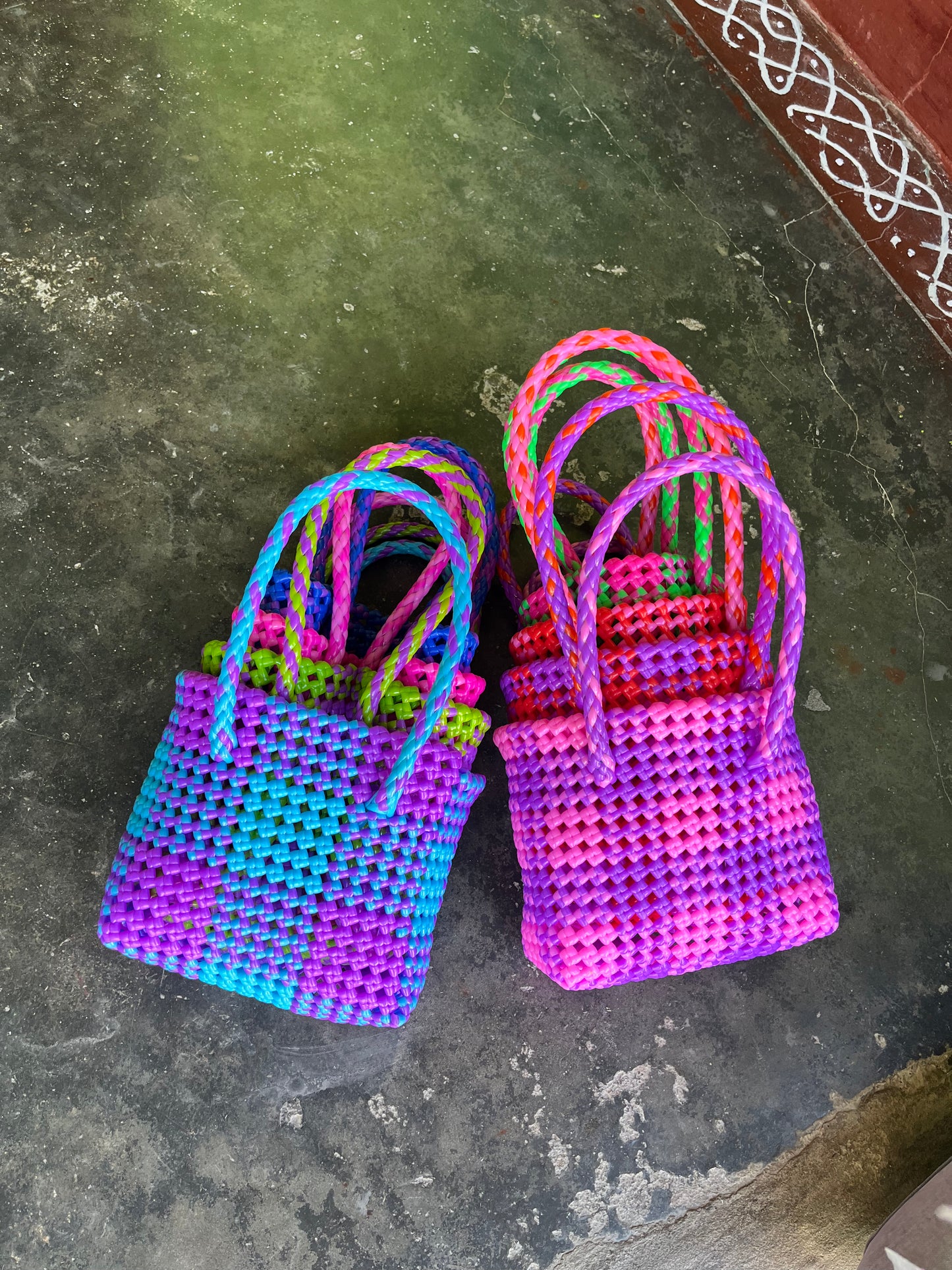 N°4XS - SAC CABAS TRESSÉ MAIN - MINI - violet & bleu clair