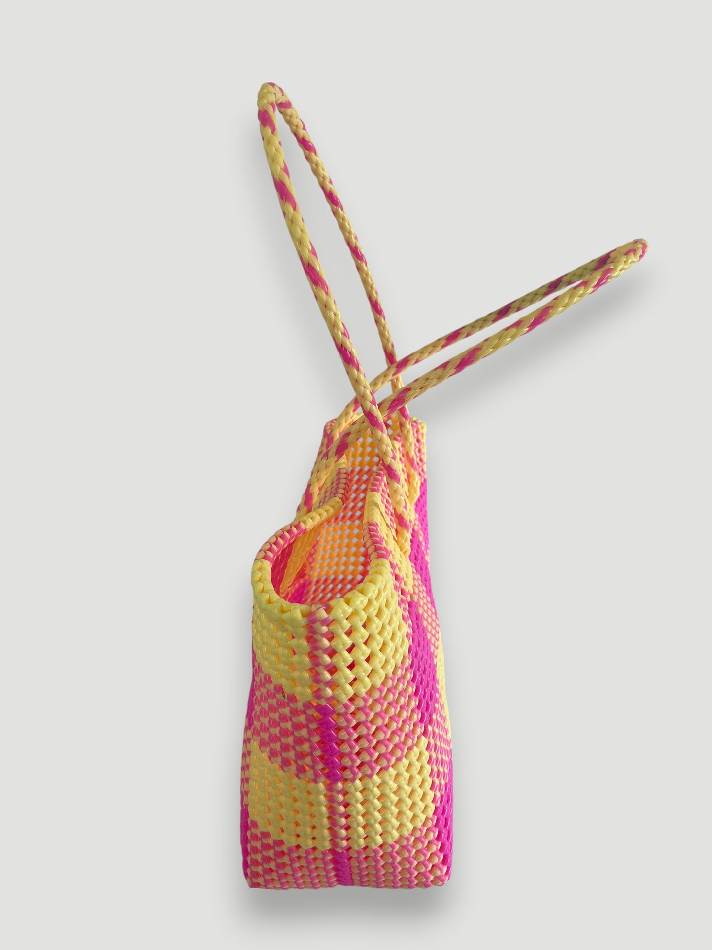 N°27L - SAC PANIER TRESSÉ MAIN - GRAND - crème & rose clair
