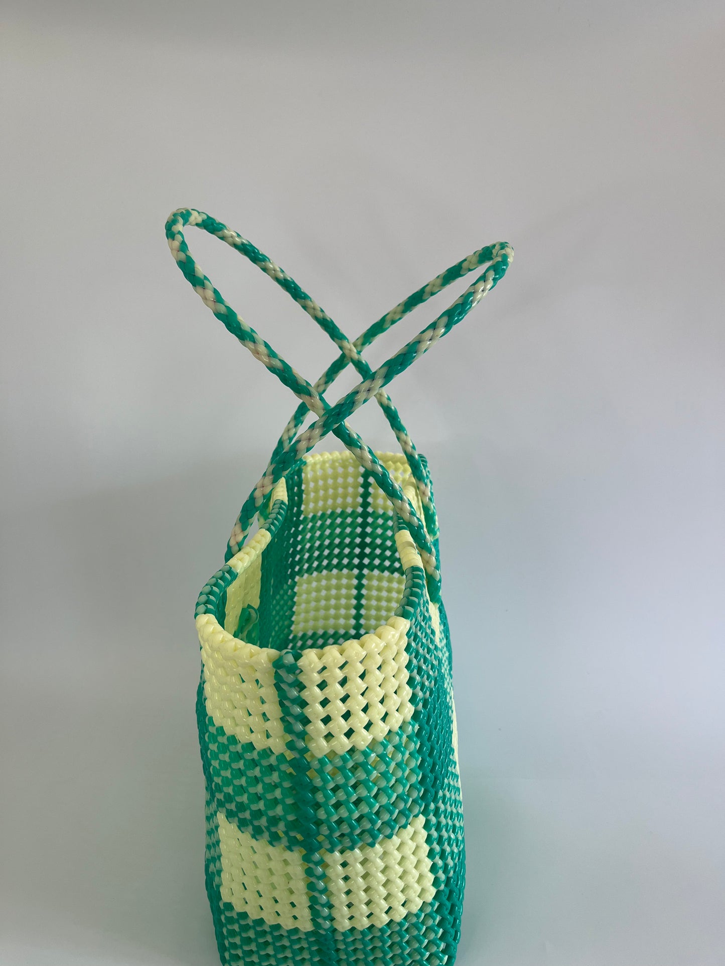 N°218L - SAC COLORE - GRAND - turquoise & écru