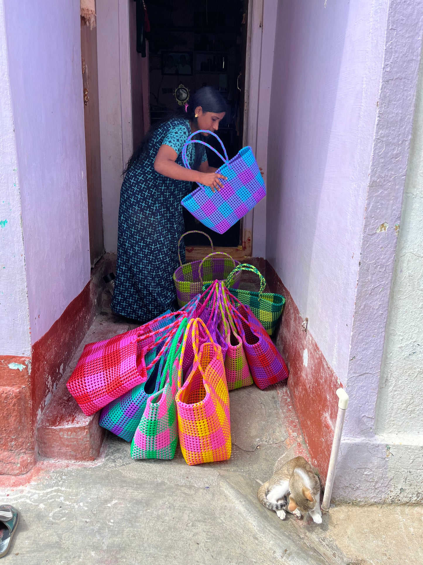N°12L - SAC CABAS IMPARFAIT - GRAND - rose clair & rouge