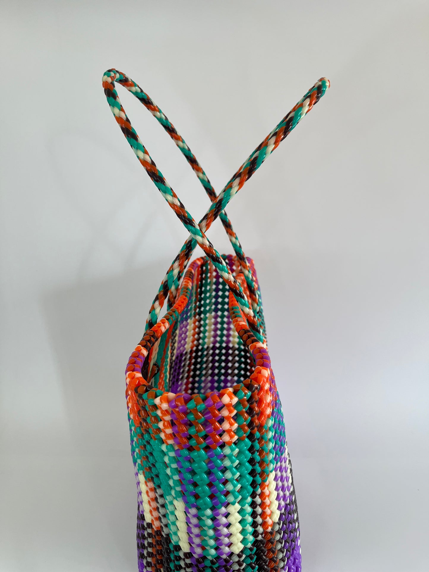 N°319L - SAC CABAS TRESSÉ MAIN - GRAND - multicolors