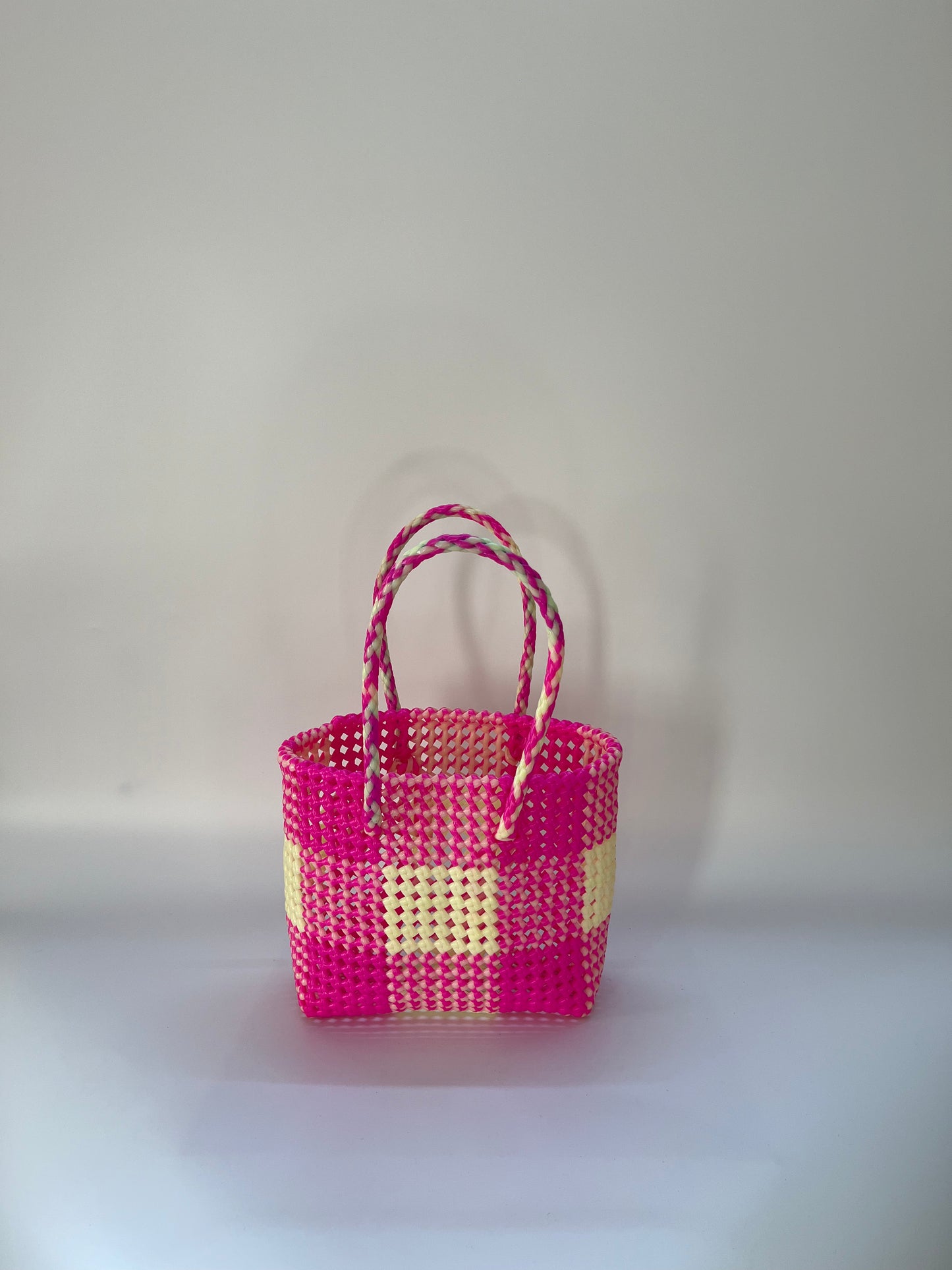 N°108S - SAC COLORÉ - PETIT - rose fluo & écru