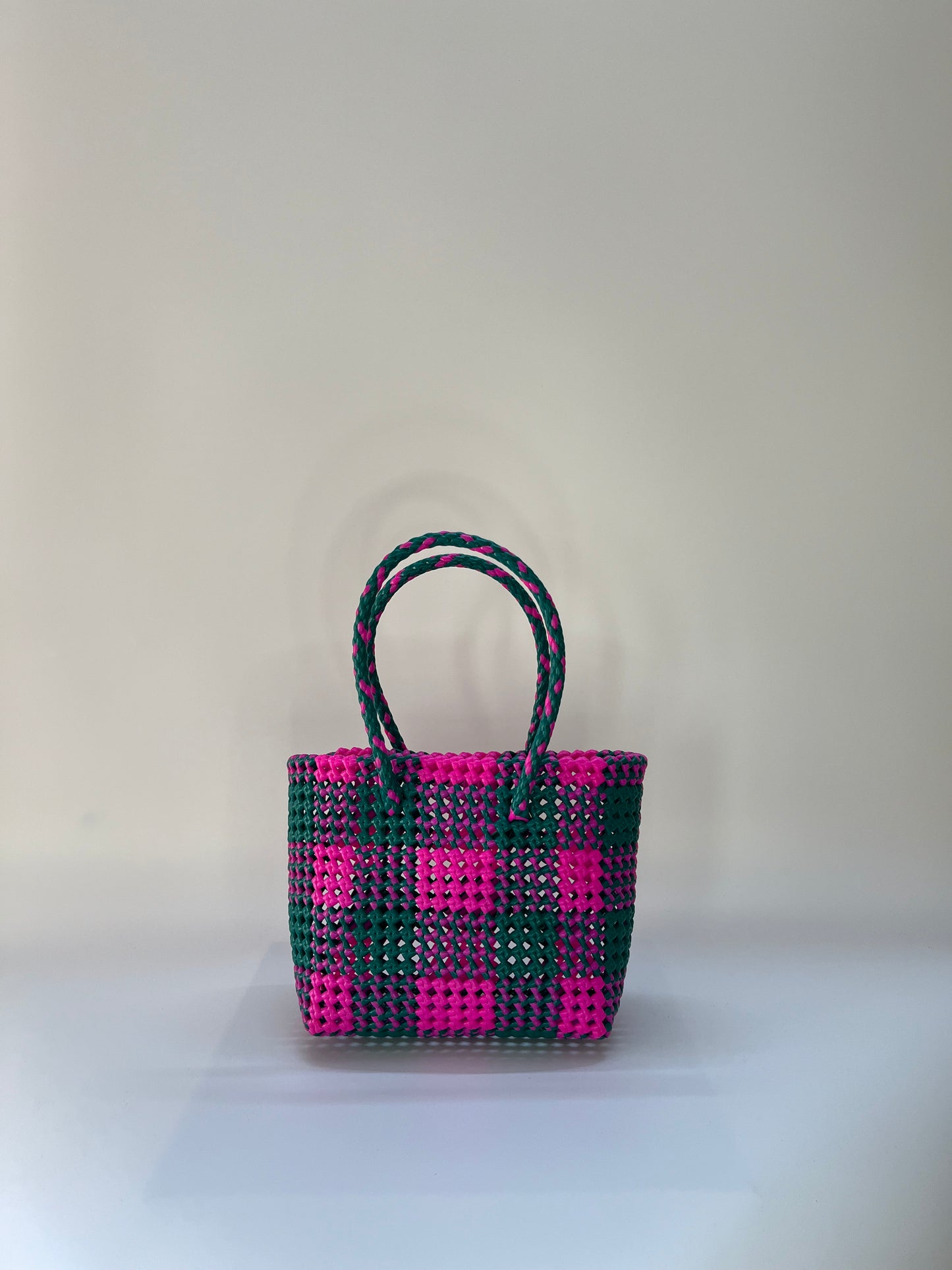 N°115S - SAC COLORÉ - PETIT - rose fluo & vert foncé
