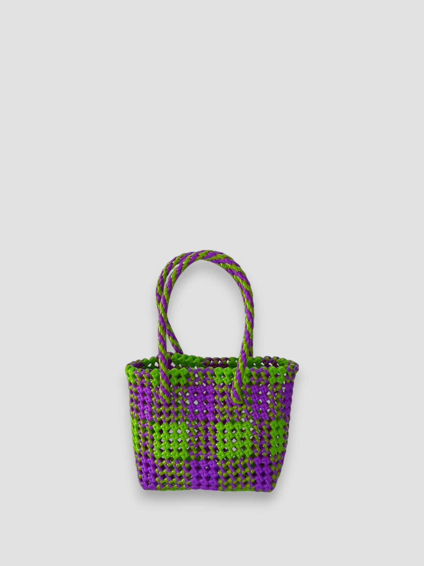 N°6XS - SAC PANIER TRESSÉ MAIN - MINI - vert clair & violet