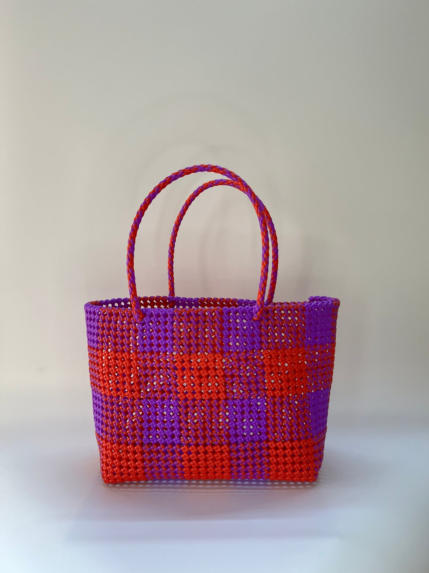 N°8L - SAC CABAS TRESSÉ MAIN - GRAND - rouge clair & violet
