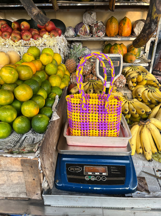 N°92XS - SAC CABAS TRESSÉ MAIN - MINI - violet & jaune
