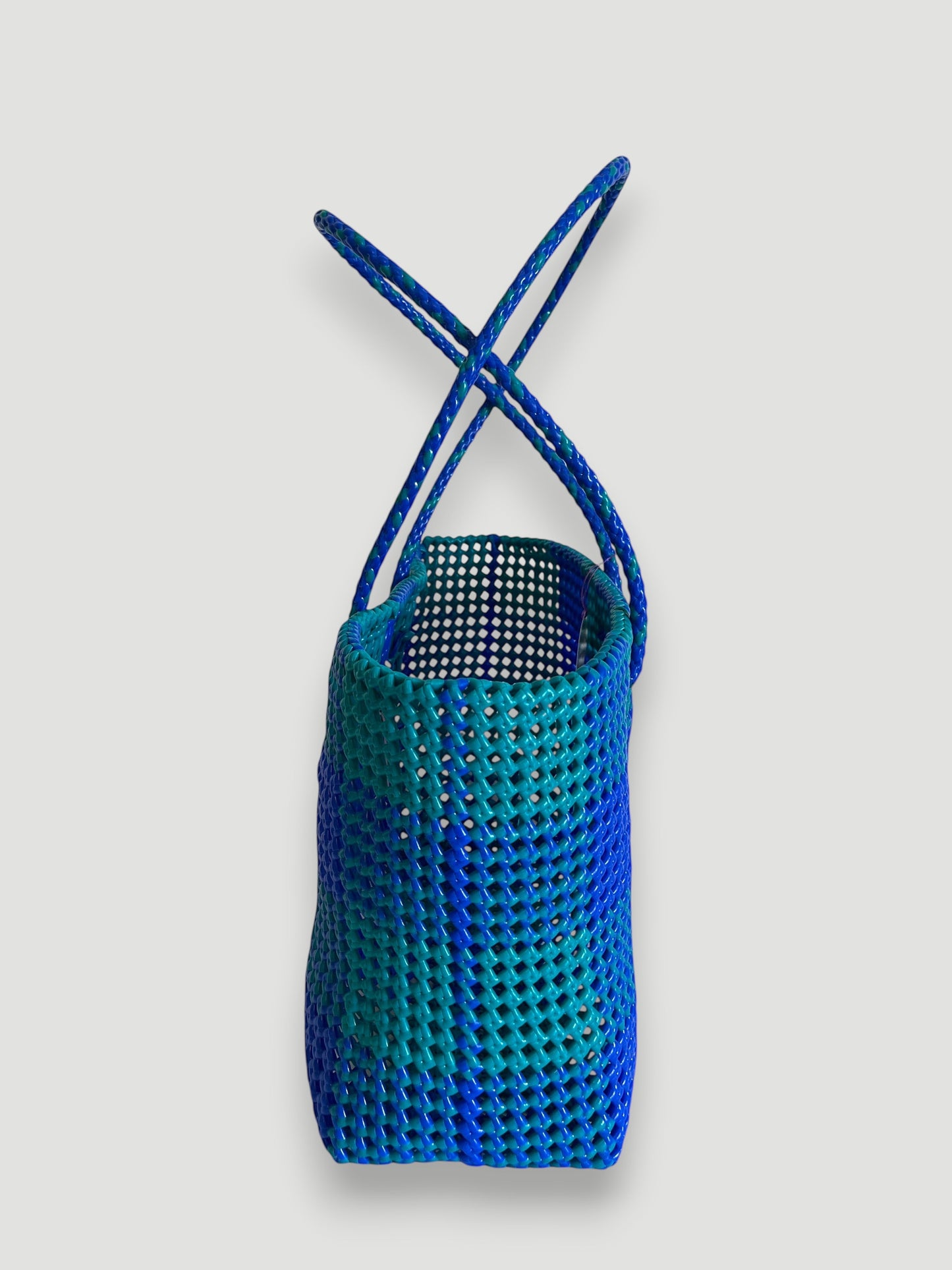 No. 338L - Hand-woven basket bag - Large - Dark blue & turquoise