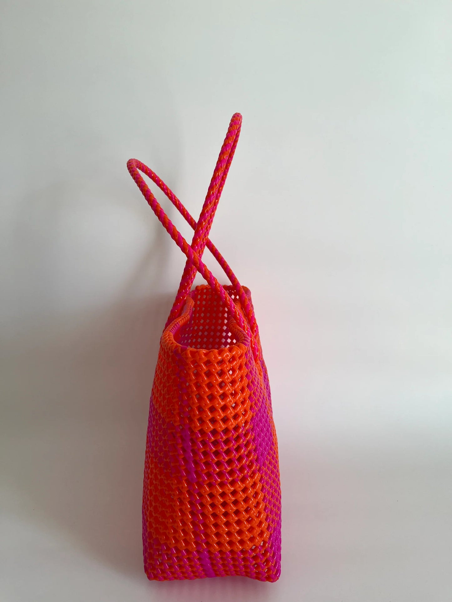 N°113L - SAC CABAS TRESSÉ MAIN - GRAND - rose fluo & orange