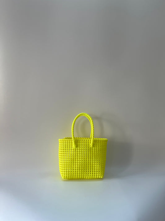 N°40S - SAC CABAS TRESSÉ MAIN - PETIT - jaune fluo