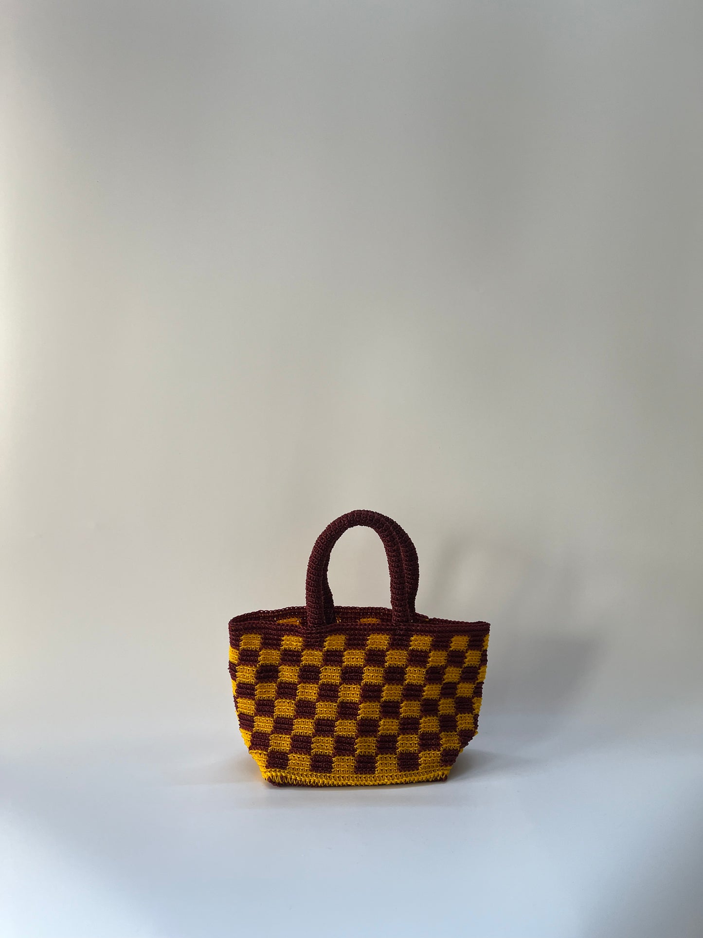 N°3SC - SAC CROCHET DAMIER S - PETIT - bordeaux & moutarde