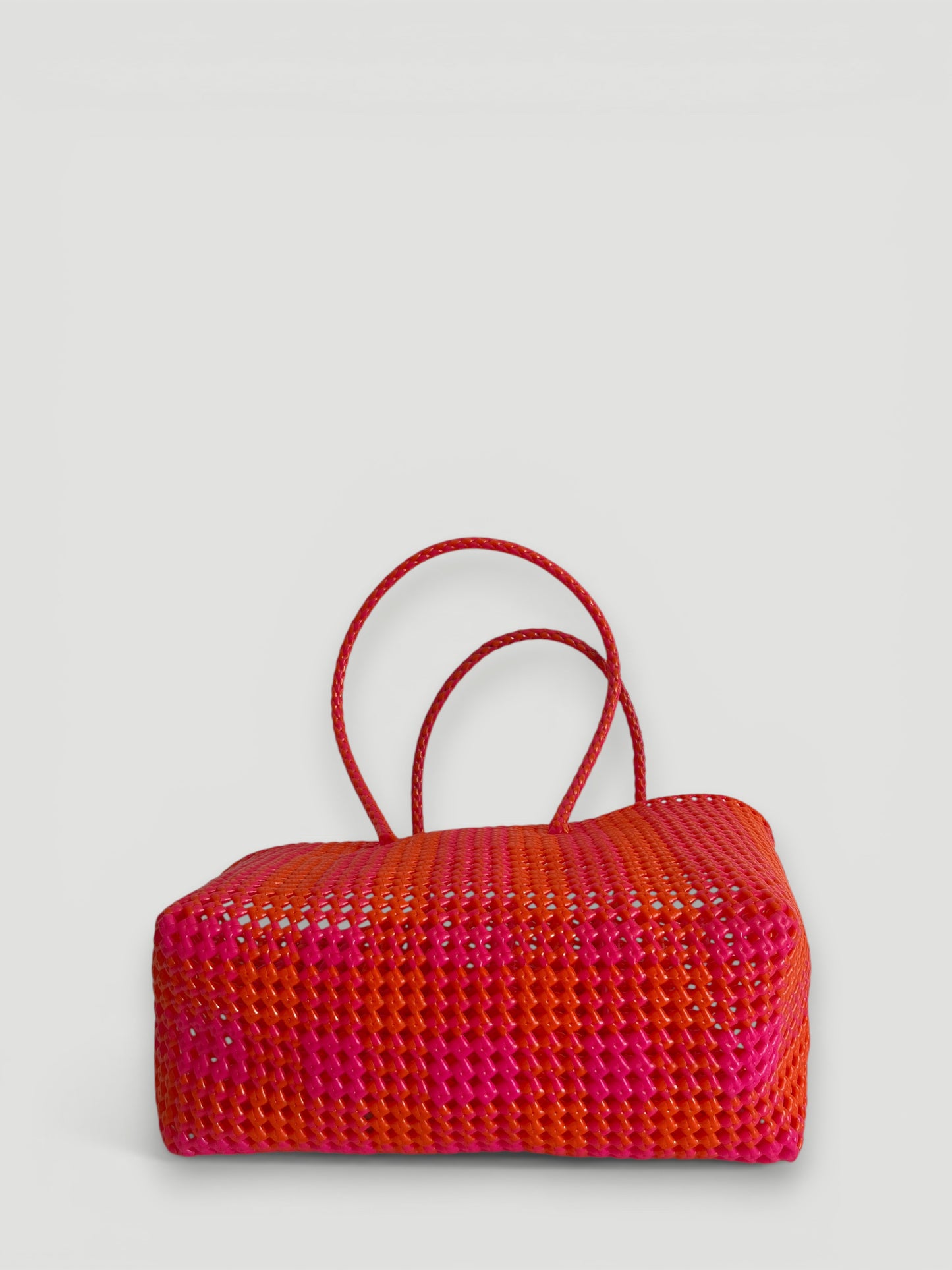 N°113L bis - SAC PANIER TRESSÉ MAIN - GRAND - rose fluo & orange