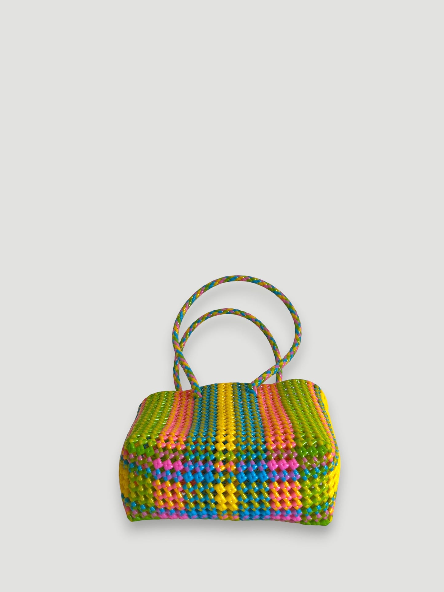 N°378S - SAC PANIER TRESSÉ MAIN - PETIT - multicolors