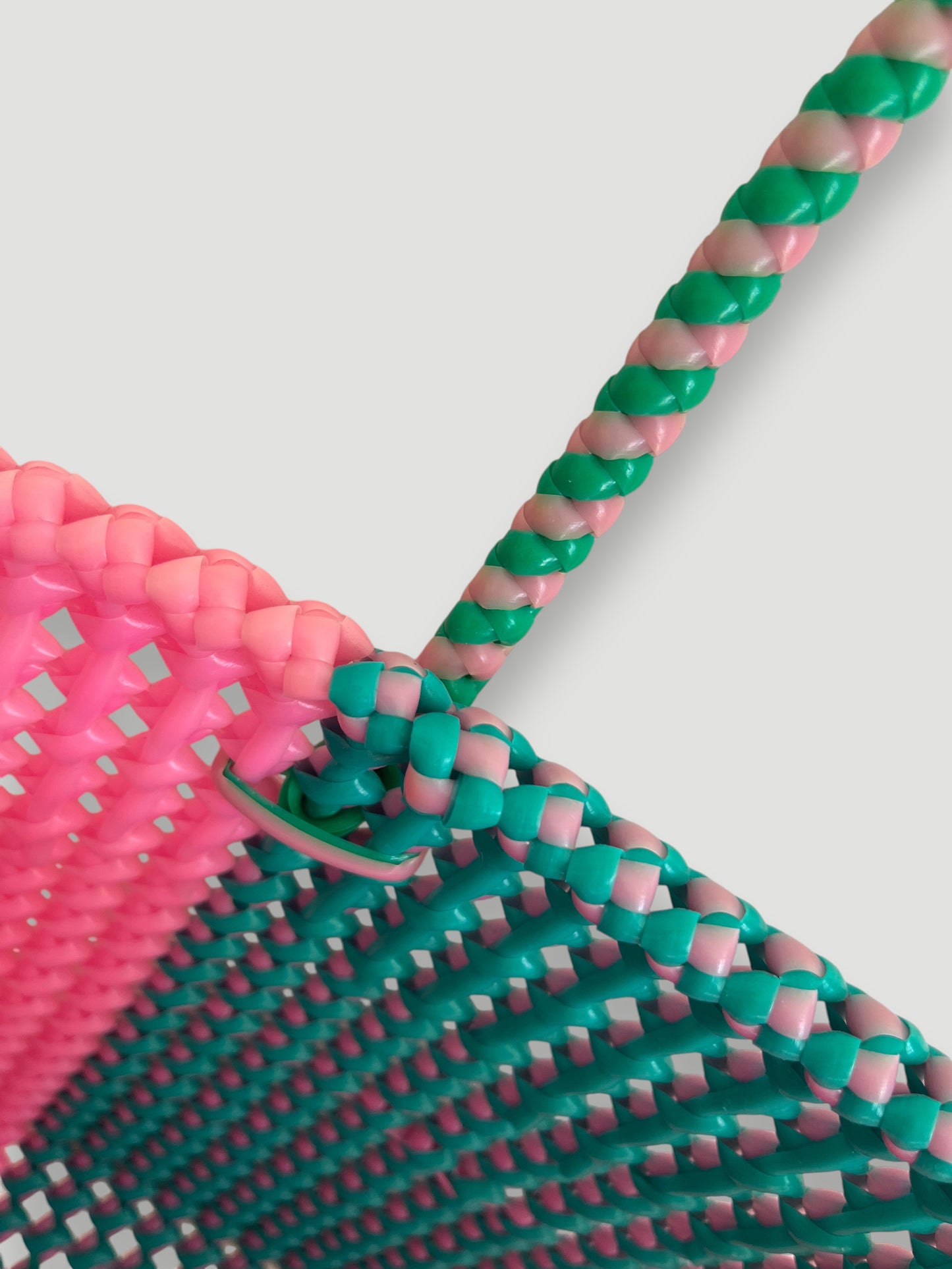 No. 80M - Hand-braided basket bag - medium - turquoise & light pink