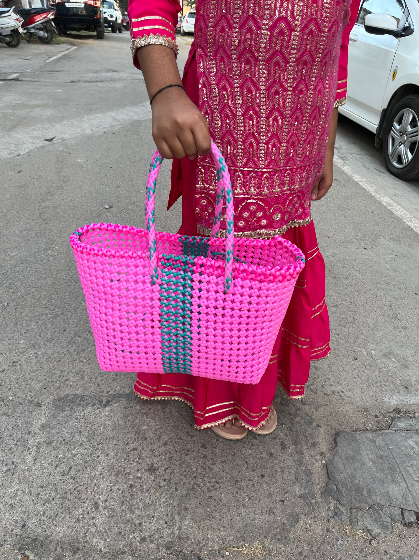 N°78M - SAC IMPARFAIT - MOYEN - rose clair & turquoise