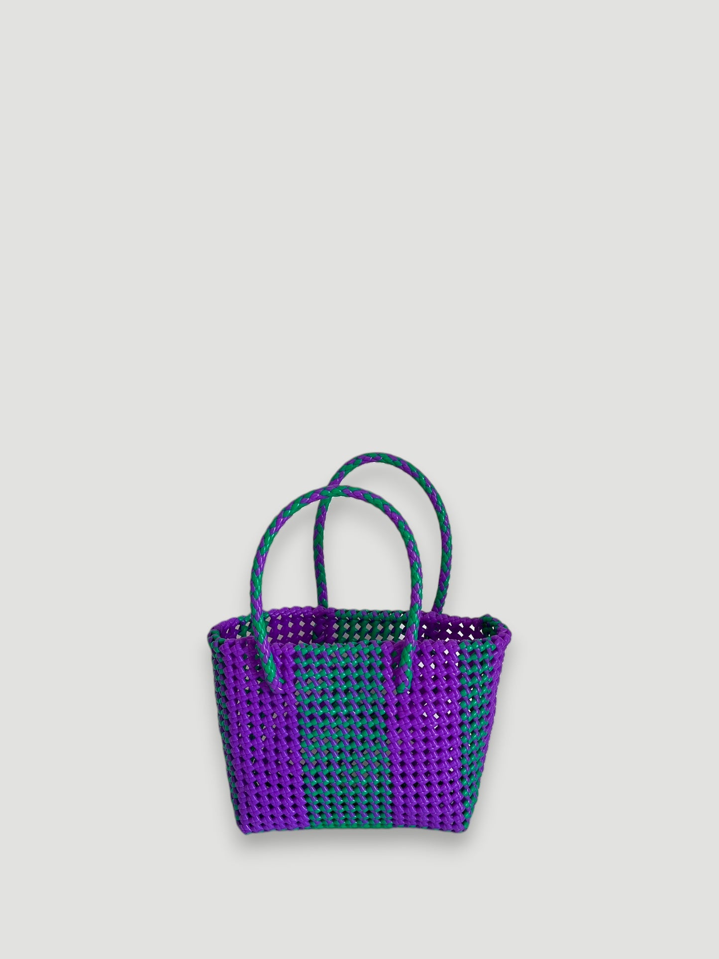 N°1S bis - SAC PANIER TRESSE MAIN - PETIT - vert & violet