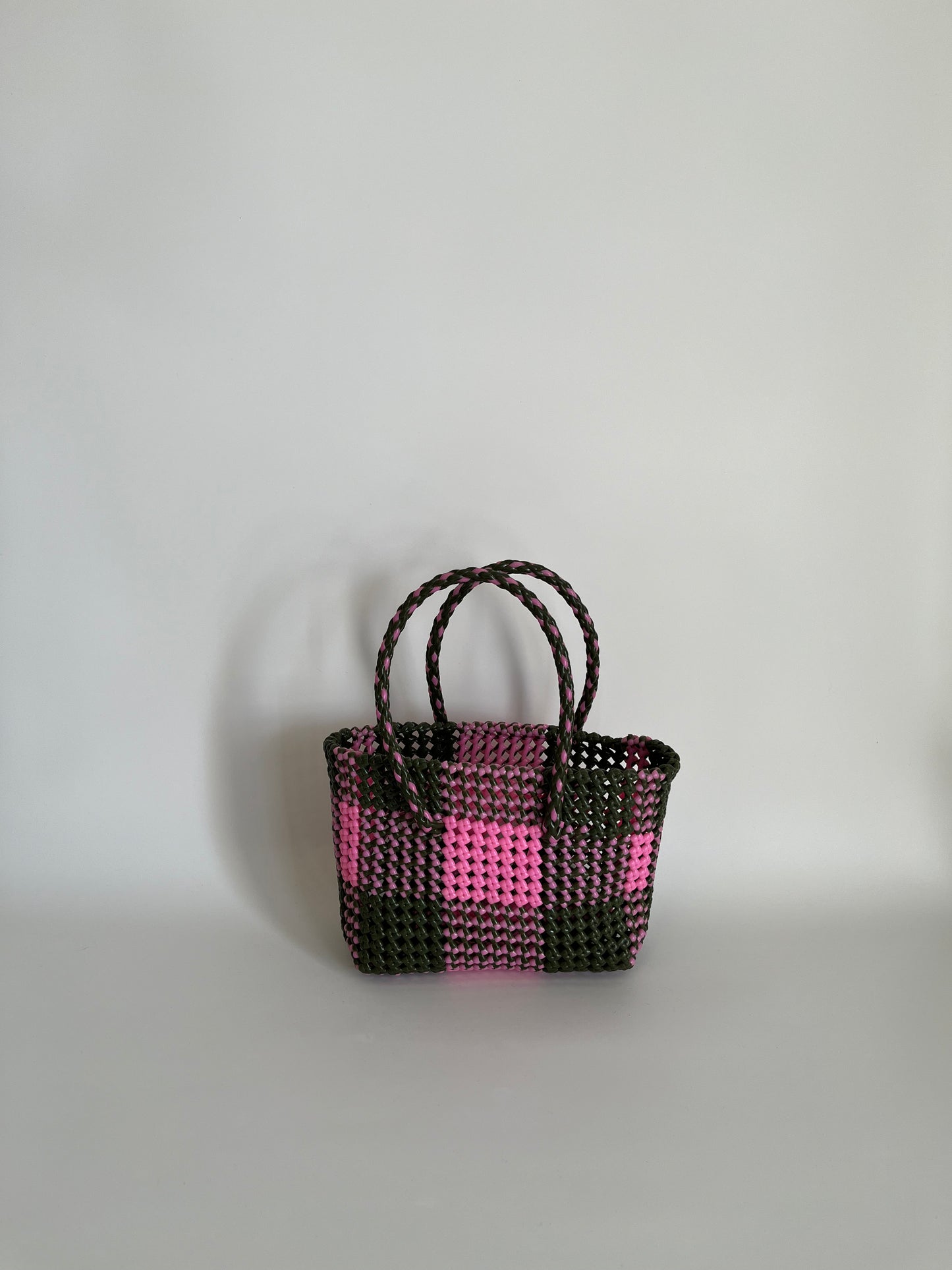N°23S - SAC CABAS TRESSÉ MAIN - PETIT - kaki & rose clair