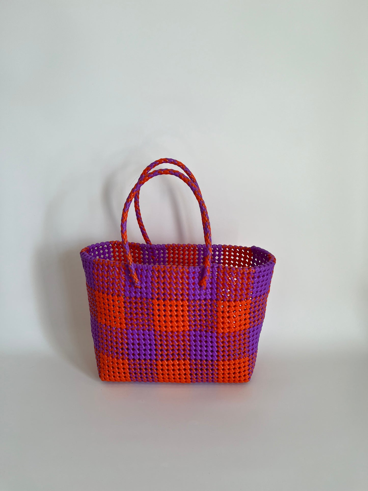 N°8L - SAC CABAS TRESSÉ MAIN - GRAND - rouge clair & violet