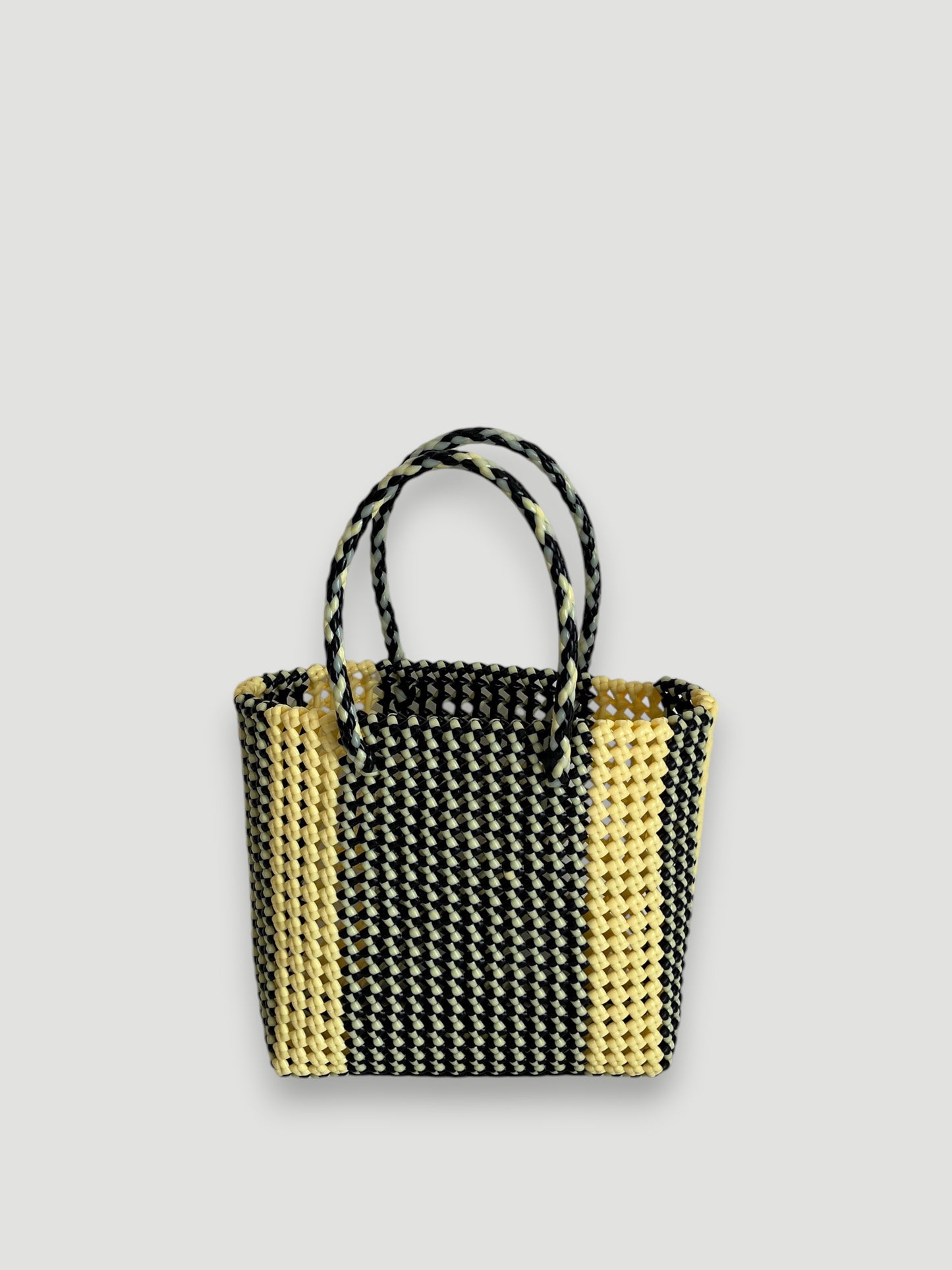 N°154S - SAC PANIER TRESSÉ MAIN - PETIT - noir & crème