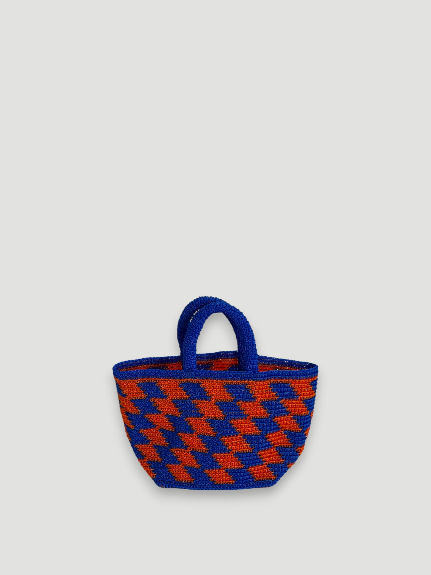 N°13SC - SAC PANIER CROCHET LOSANGE S - PETIT - orange & bleu foncé