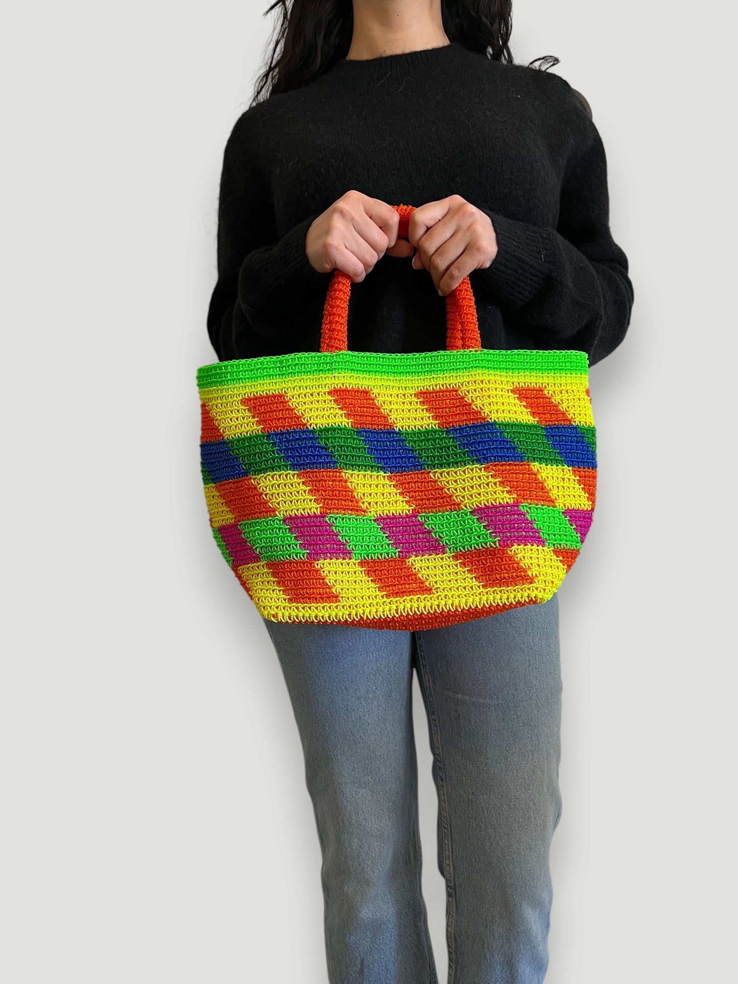 N°6SC - CROCHET BASKET BAG - MEDIUM - multicolors