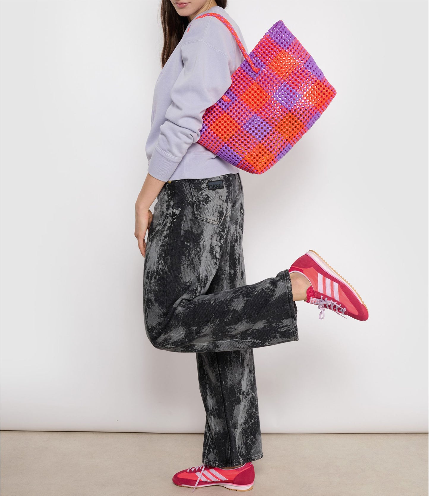 N°8L - SAC CABAS TRESSÉ MAIN - GRAND - rouge clair & violet