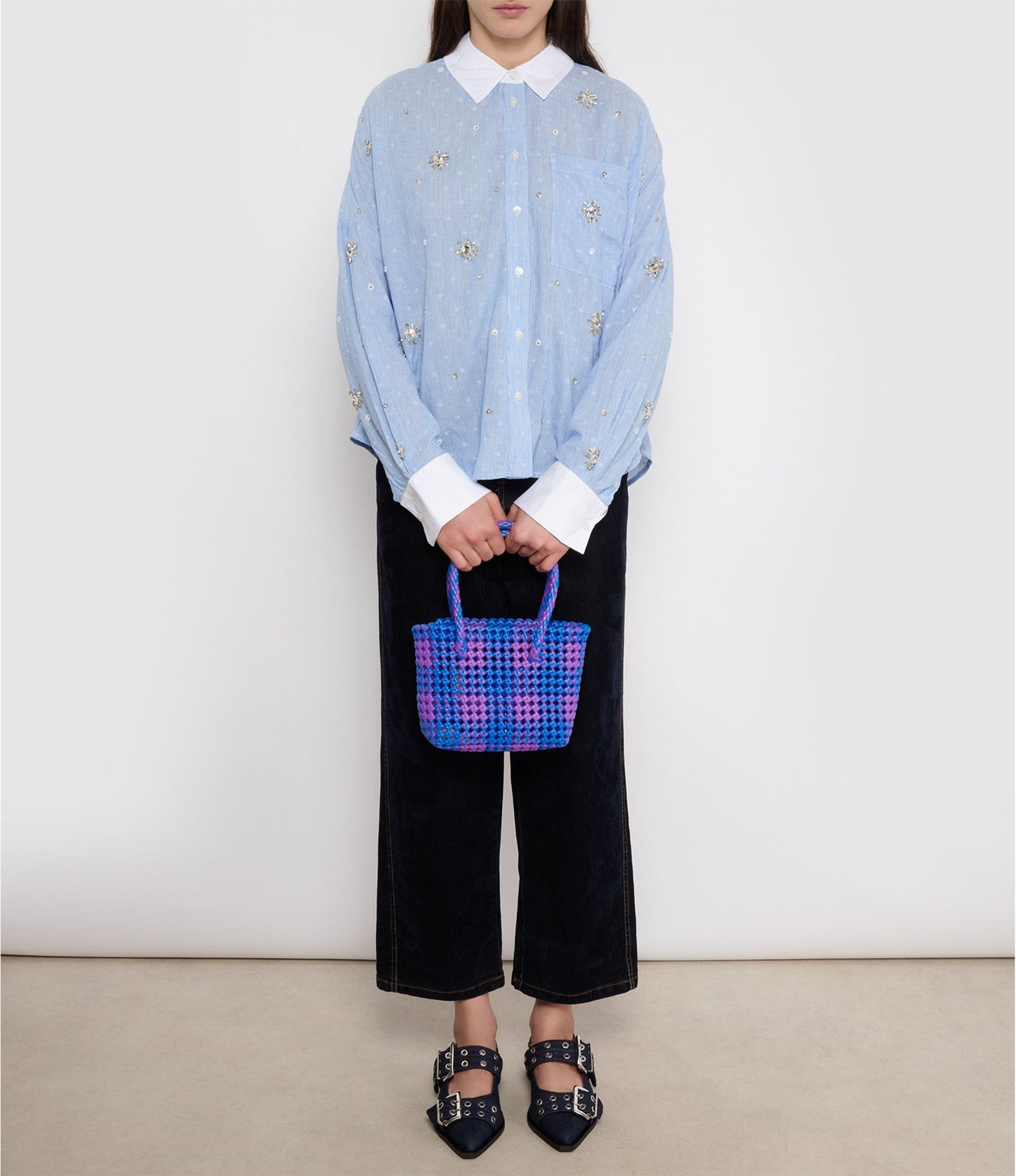 N°5XS - SAC CABAS TRESSÉ MAIN - MINI - bleu foncé & violet