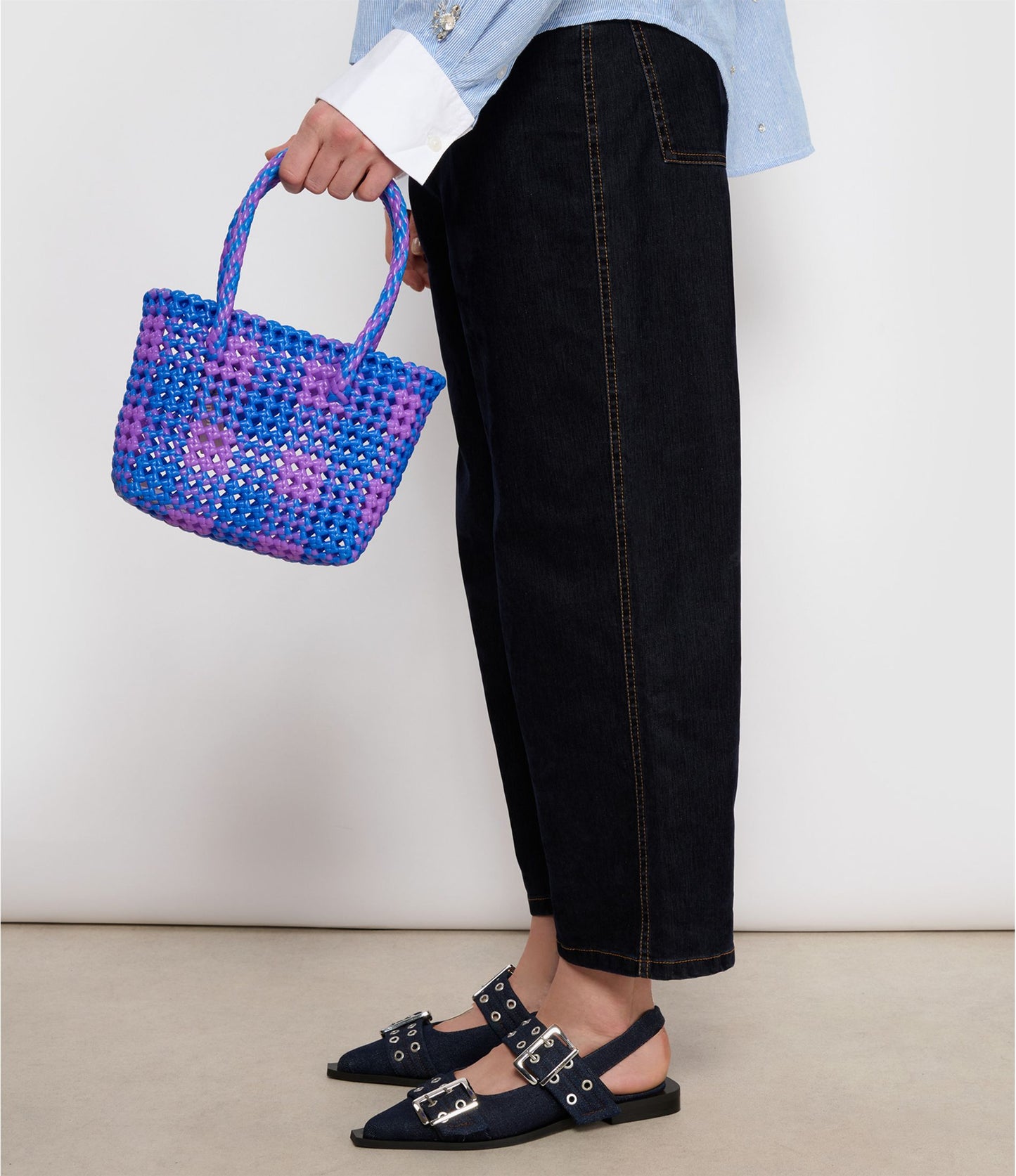N°5XS - SAC CABAS TRESSÉ MAIN - MINI - bleu foncé & violet