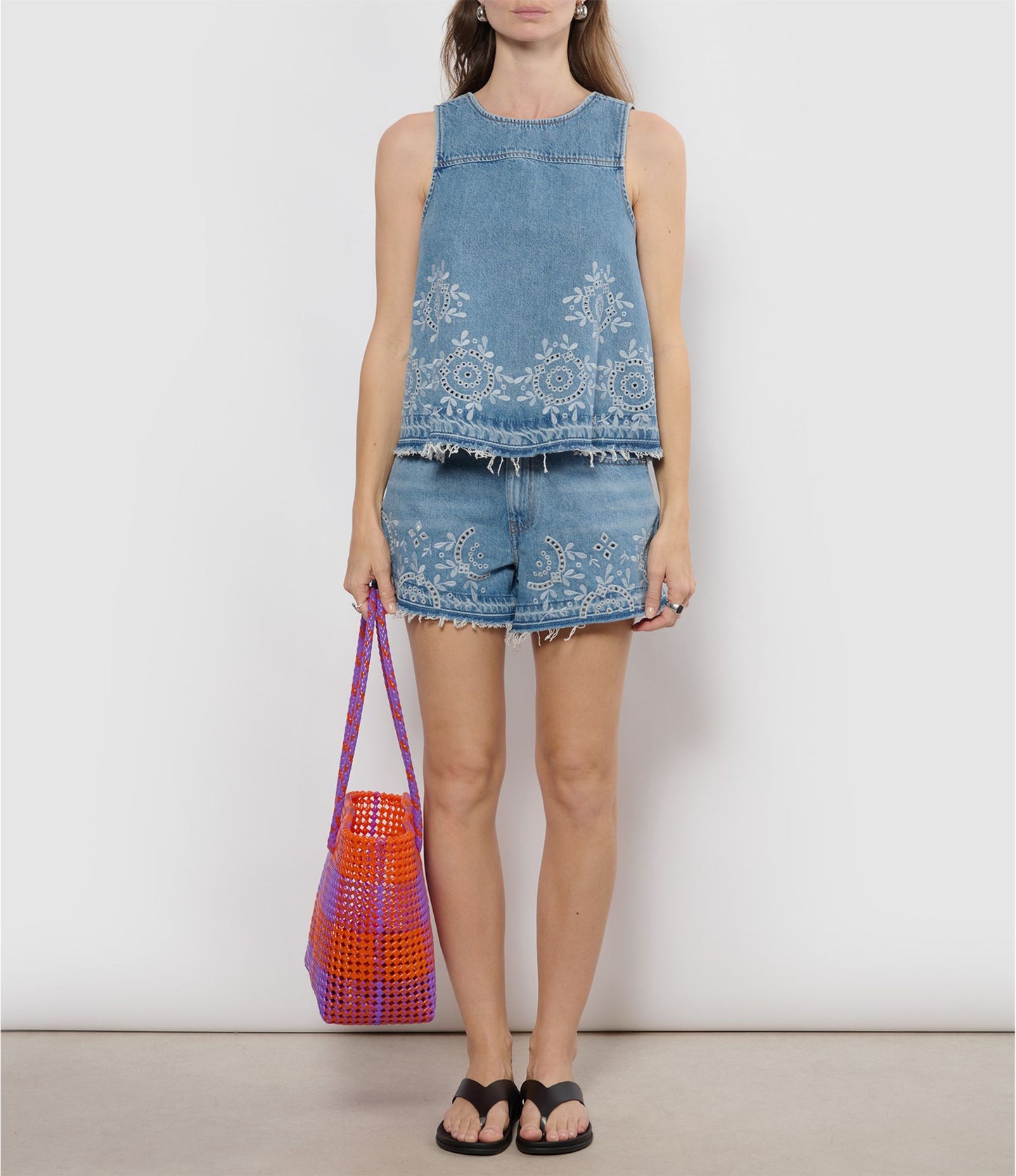 N°89L - SAC CABAS TRESSÉ MAIN - GRAND - violet & orange